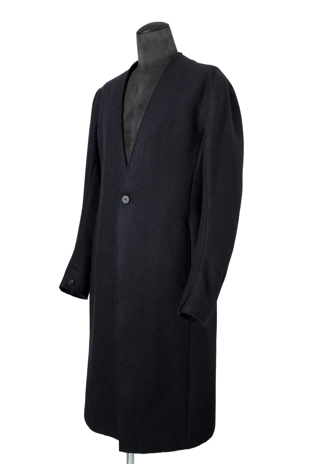 新品 incarnation インカネーション / 24AW 現行パターン WOOL LINED LAPELLESS LONG COAT size M (NAVY BLACK) T92 ウール コート