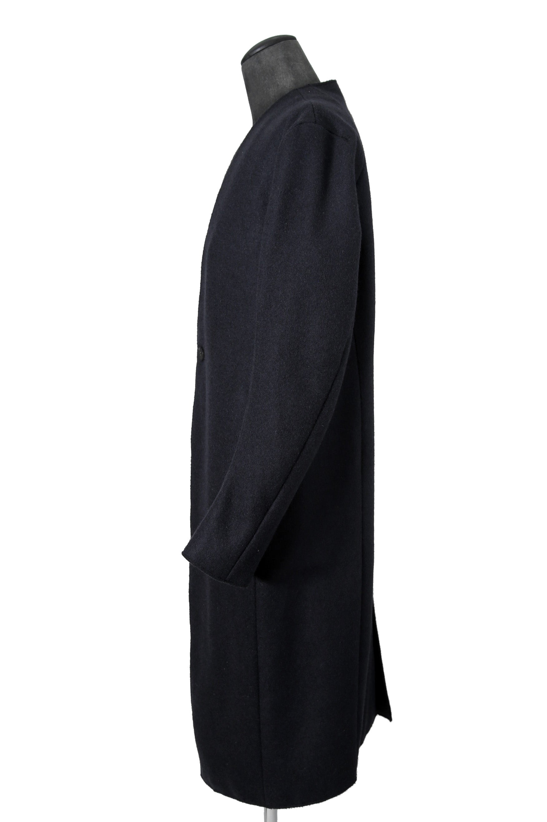 新品 incarnation インカネーション / 24AW 現行パターン WOOL LINED LAPELLESS LONG COAT size M (NAVY BLACK) T92 ウール コート