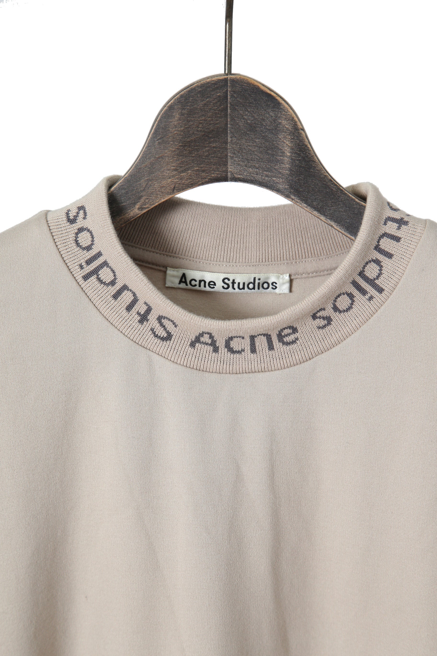 美品 Acne Studios アクネ ストゥディオズ / Navid ネックロゴ 半袖 Tシャツ / size M (BEIGE) メンズ