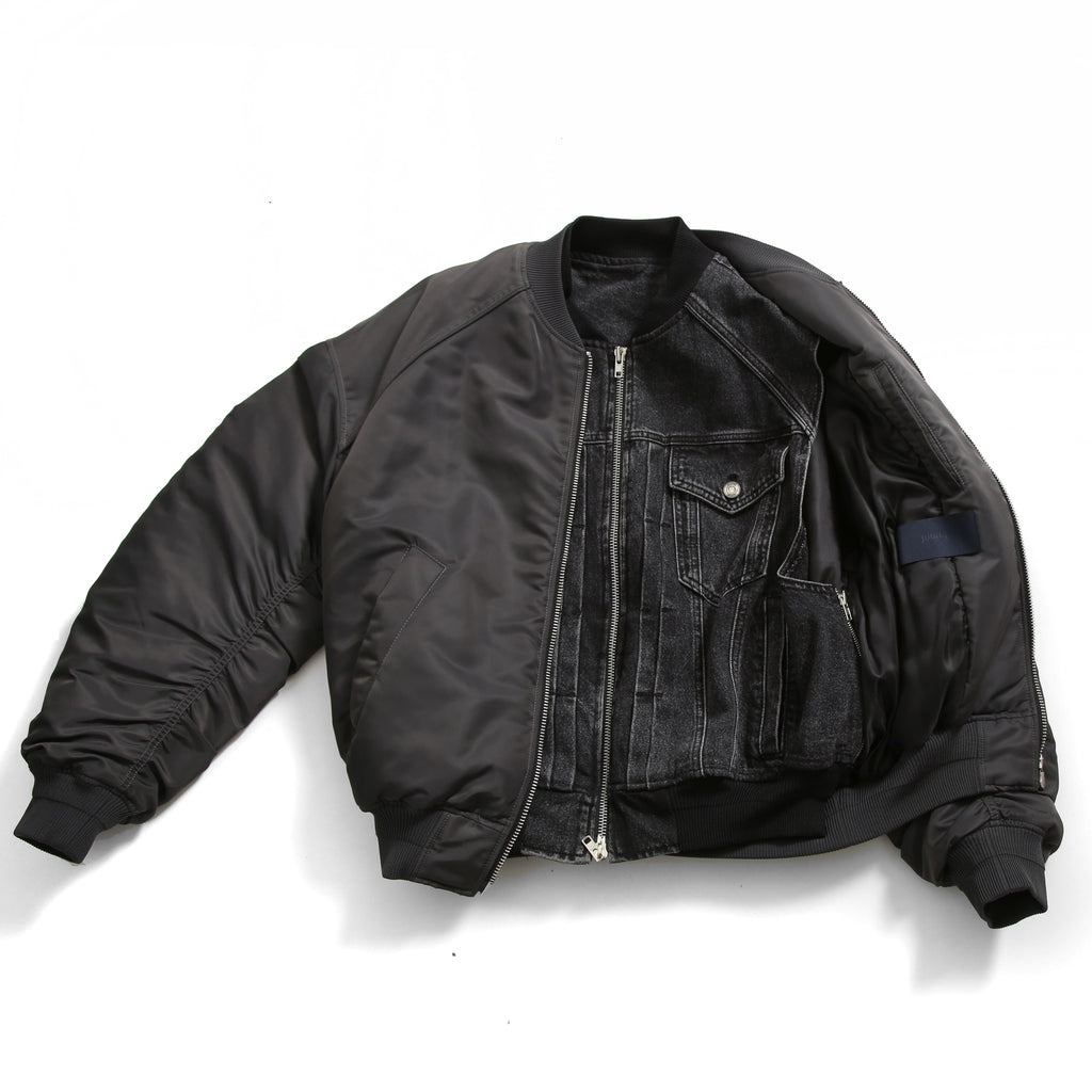 Juun.J ジュンジー / 23AW Denim Vest Detachable Nylon MA-1 Jumper / ボンバージャケット / size 46 (GREY BLACK)