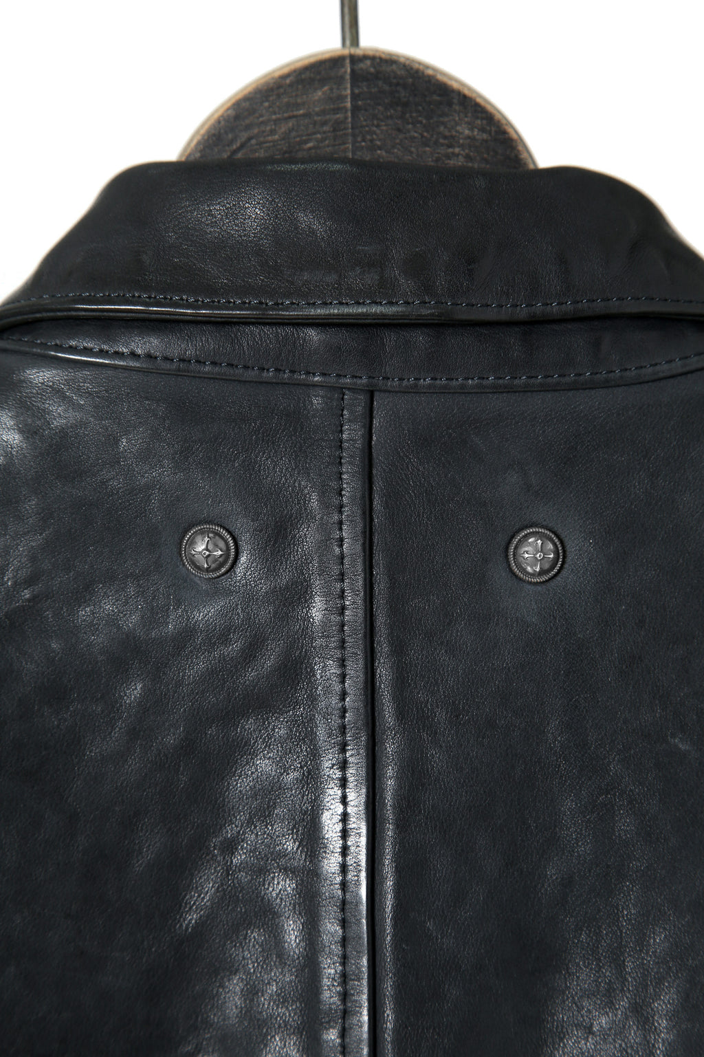 新品 24AW イサムカタヤマバックラッシュ The Line イタリーカーフ製品染め 襟付き レザーライダース ジャケット size S (MIDNIGHT BLACK)