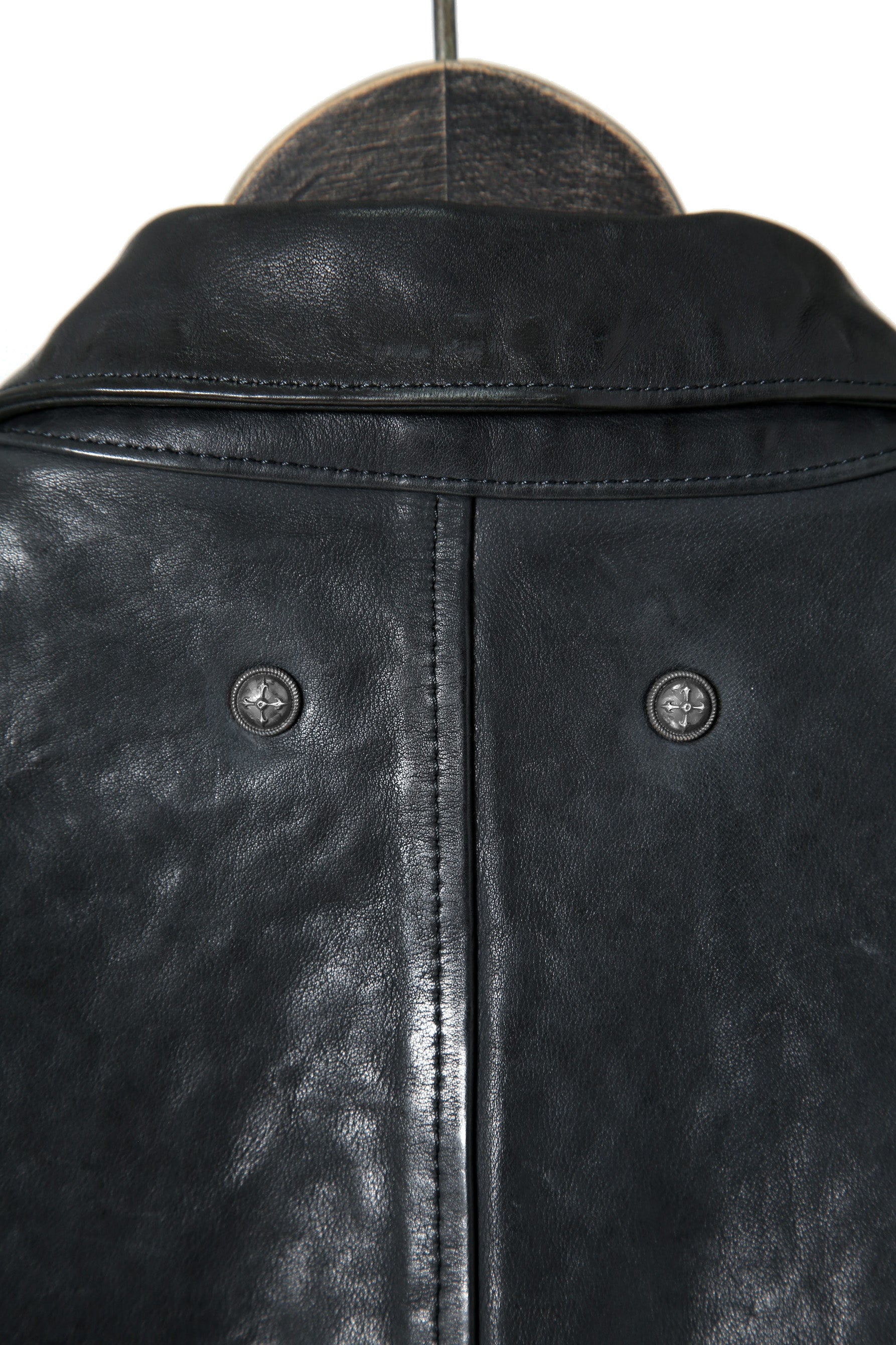 新品 24AW イサムカタヤマバックラッシュ The Line イタリーカーフ製品染め 襟付き レザーライダース ジャケット size S (MIDNIGHT BLACK)