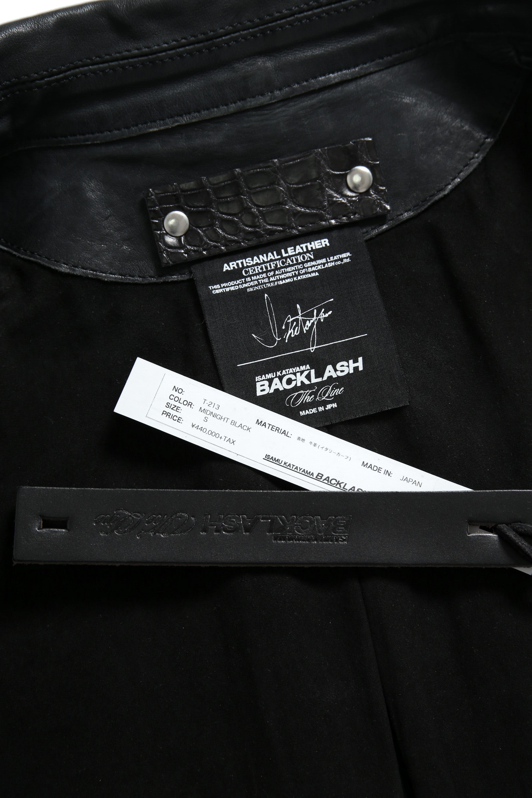 新品 24AW イサムカタヤマバックラッシュ The Line イタリーカーフ製品染め 襟付き レザーライダース ジャケット size S (MIDNIGHT BLACK)