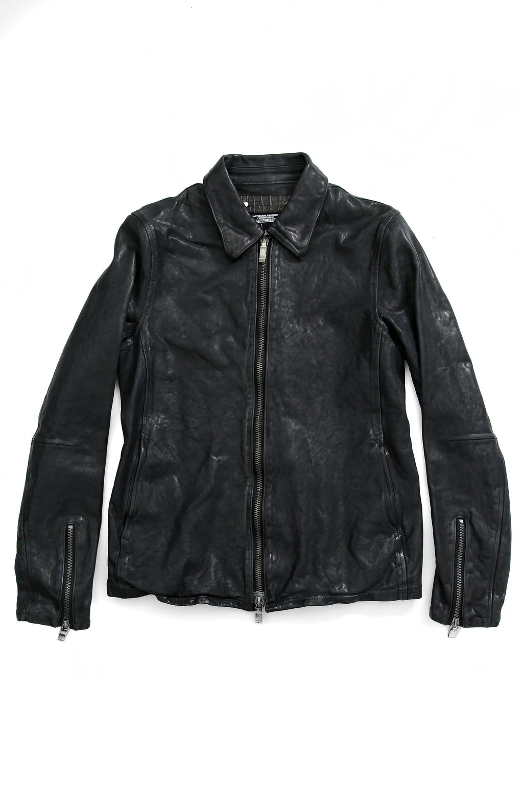 新品 24AW イサムカタヤマバックラッシュ The Line イタリーカーフ製品染め 襟付き レザーライダース ジャケット size S (MIDNIGHT BLACK)