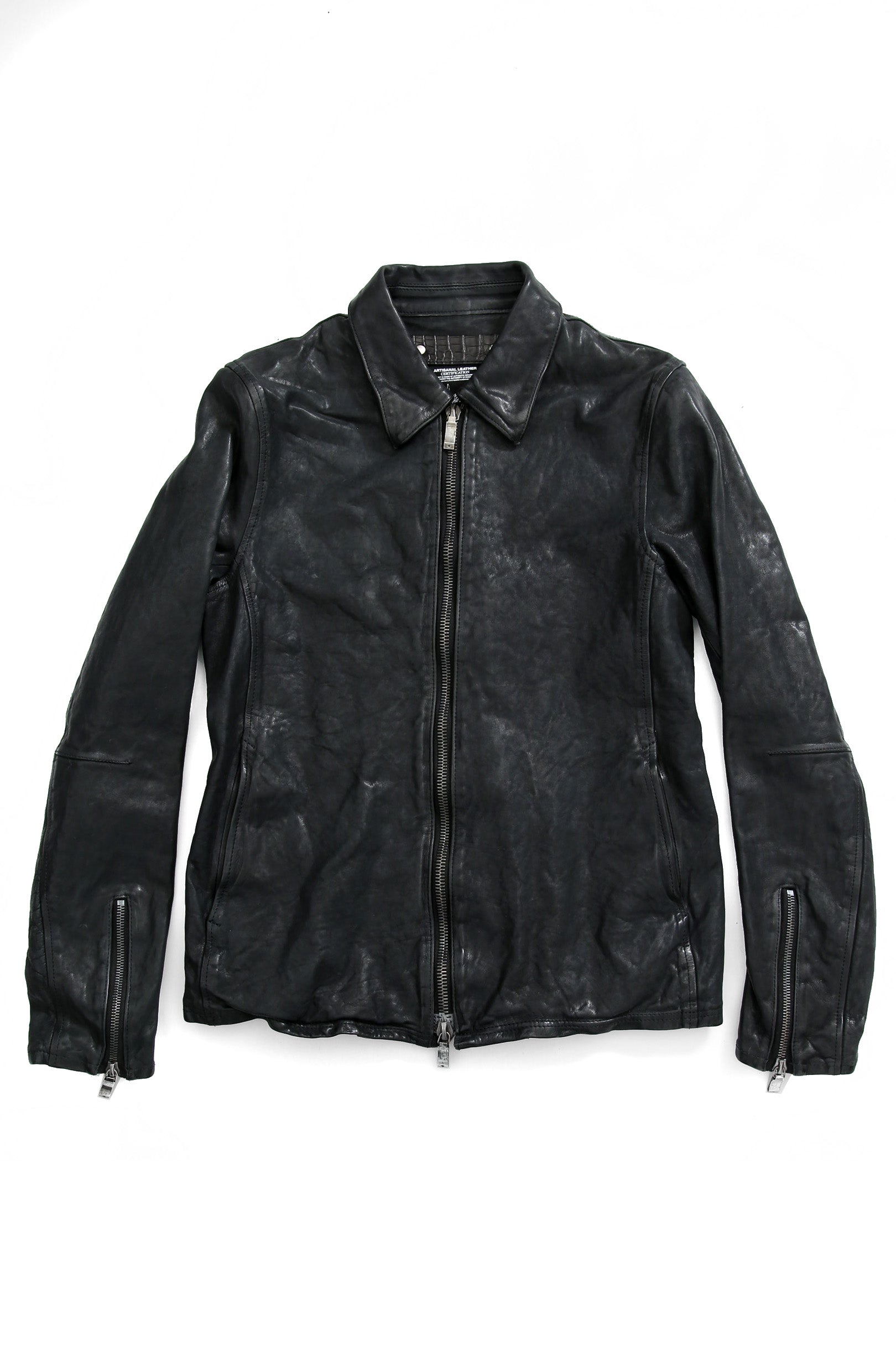 新品 24AW イサムカタヤマバックラッシュ The Line イタリーカーフ製品染め 襟付き レザーライダース ジャケット size S (MIDNIGHT BLACK)