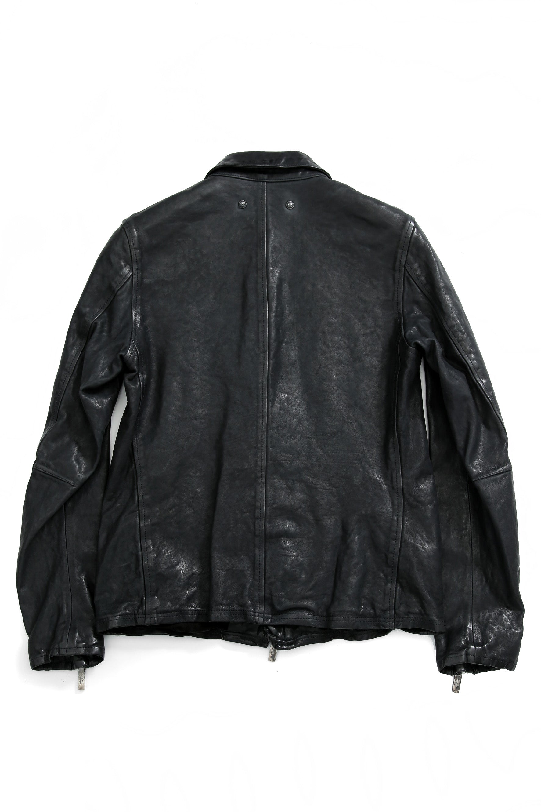 新品 24AW イサムカタヤマバックラッシュ The Line イタリーカーフ製品染め 襟付き レザーライダース ジャケット size S (MIDNIGHT BLACK)