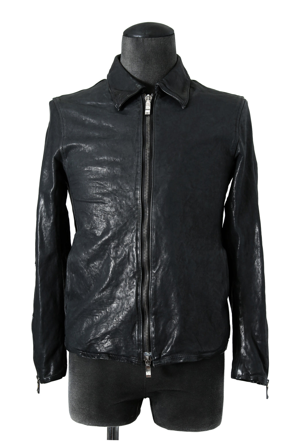 新品 24AW イサムカタヤマバックラッシュ The Line イタリーカーフ製品染め 襟付き レザーライダース ジャケット size S (MIDNIGHT BLACK)