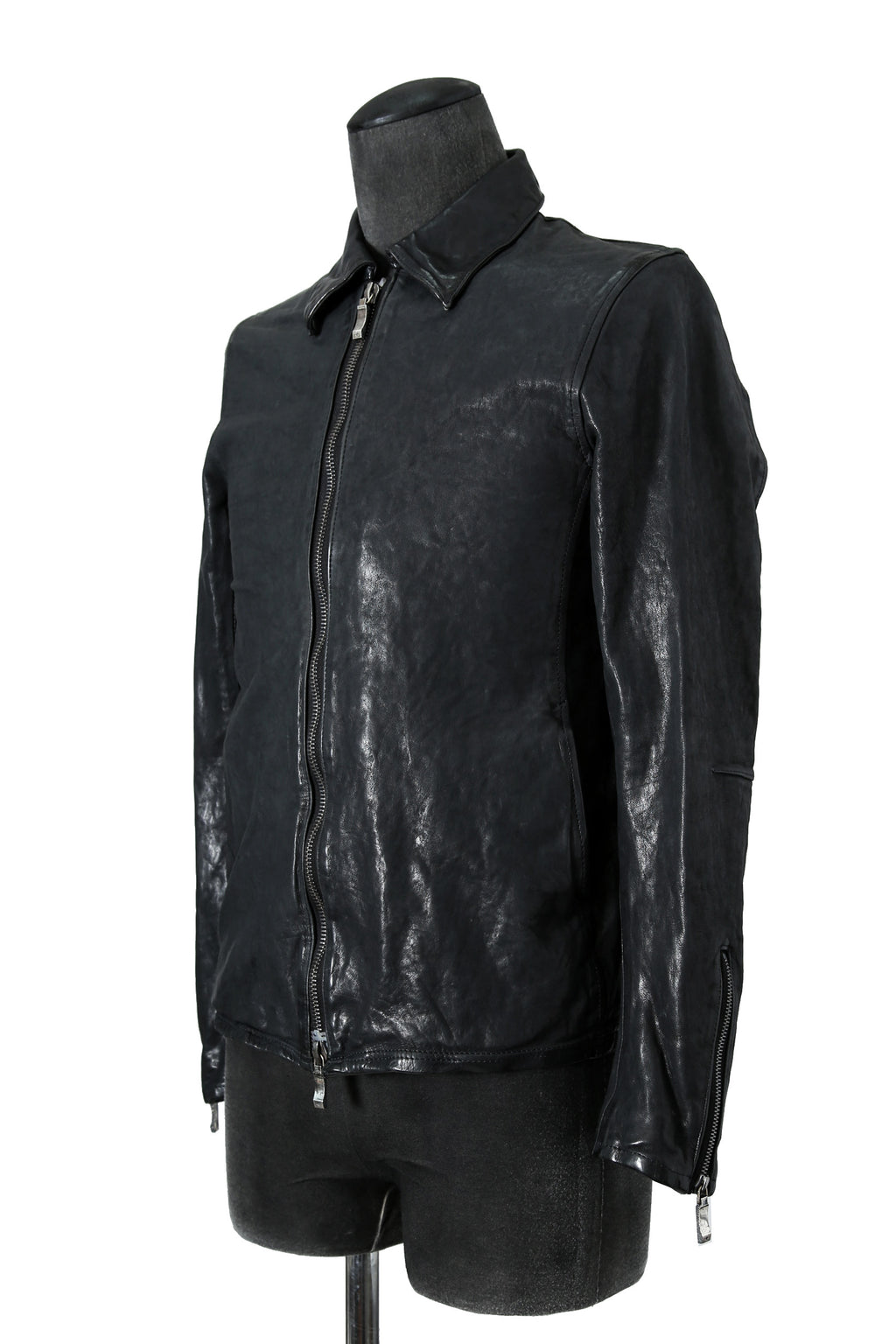新品 24AW イサムカタヤマバックラッシュ The Line イタリーカーフ製品染め 襟付き レザーライダース ジャケット size S (MIDNIGHT BLACK)