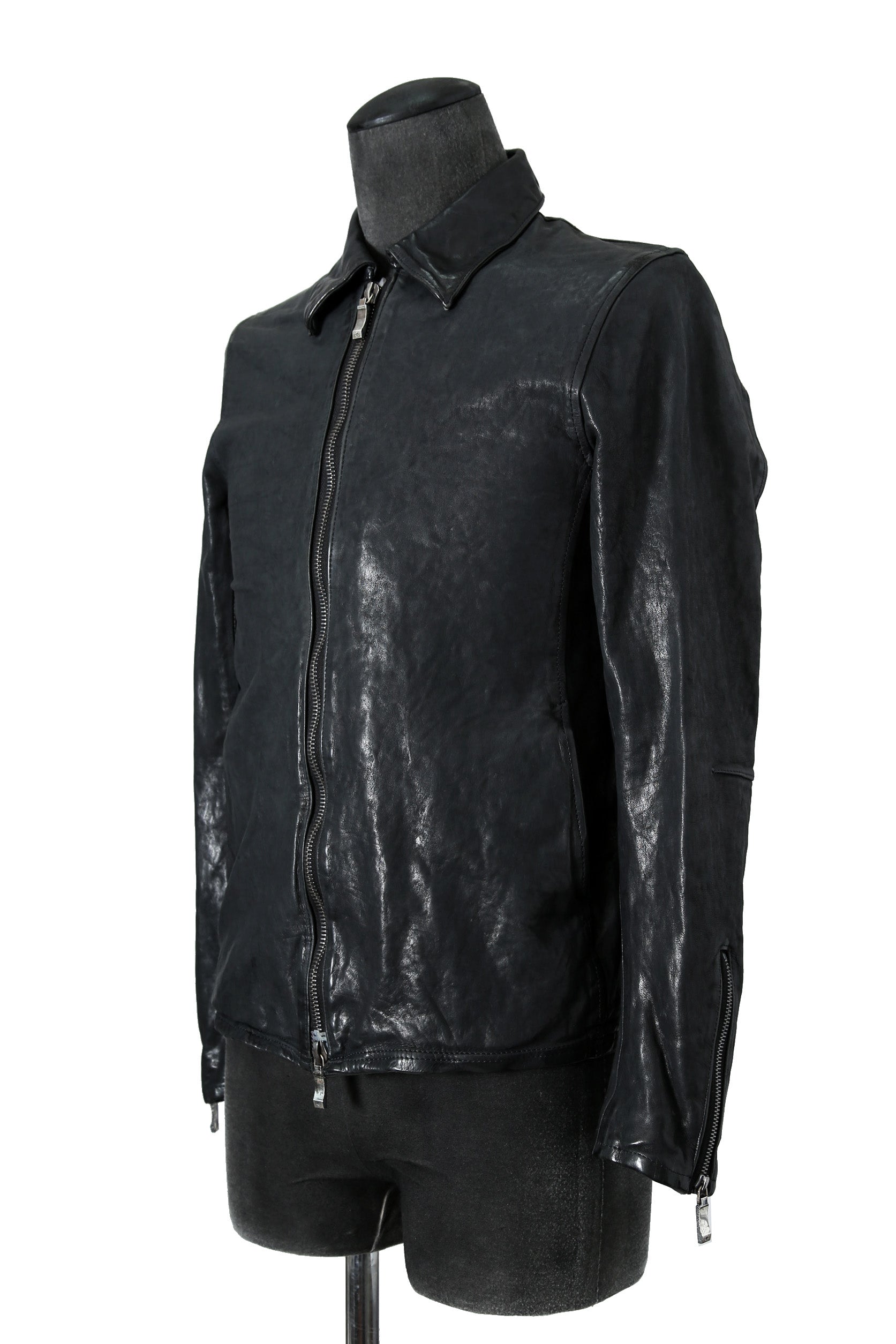 新品 24AW イサムカタヤマバックラッシュ The Line イタリーカーフ製品染め 襟付き レザーライダース ジャケット size S (MIDNIGHT BLACK)