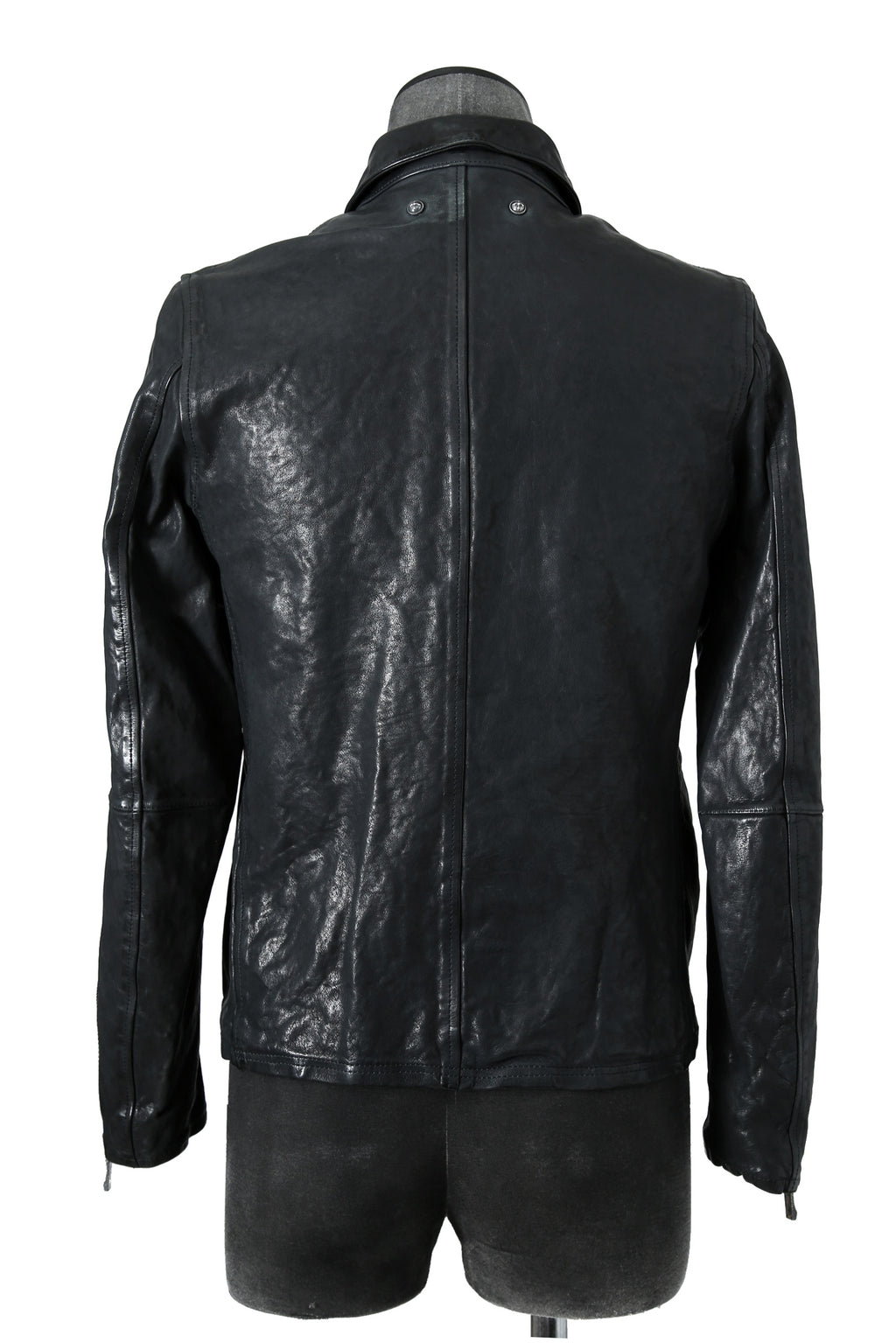 新品 24AW イサムカタヤマバックラッシュ The Line イタリーカーフ製品染め 襟付き レザーライダース ジャケット size S (MIDNIGHT BLACK)