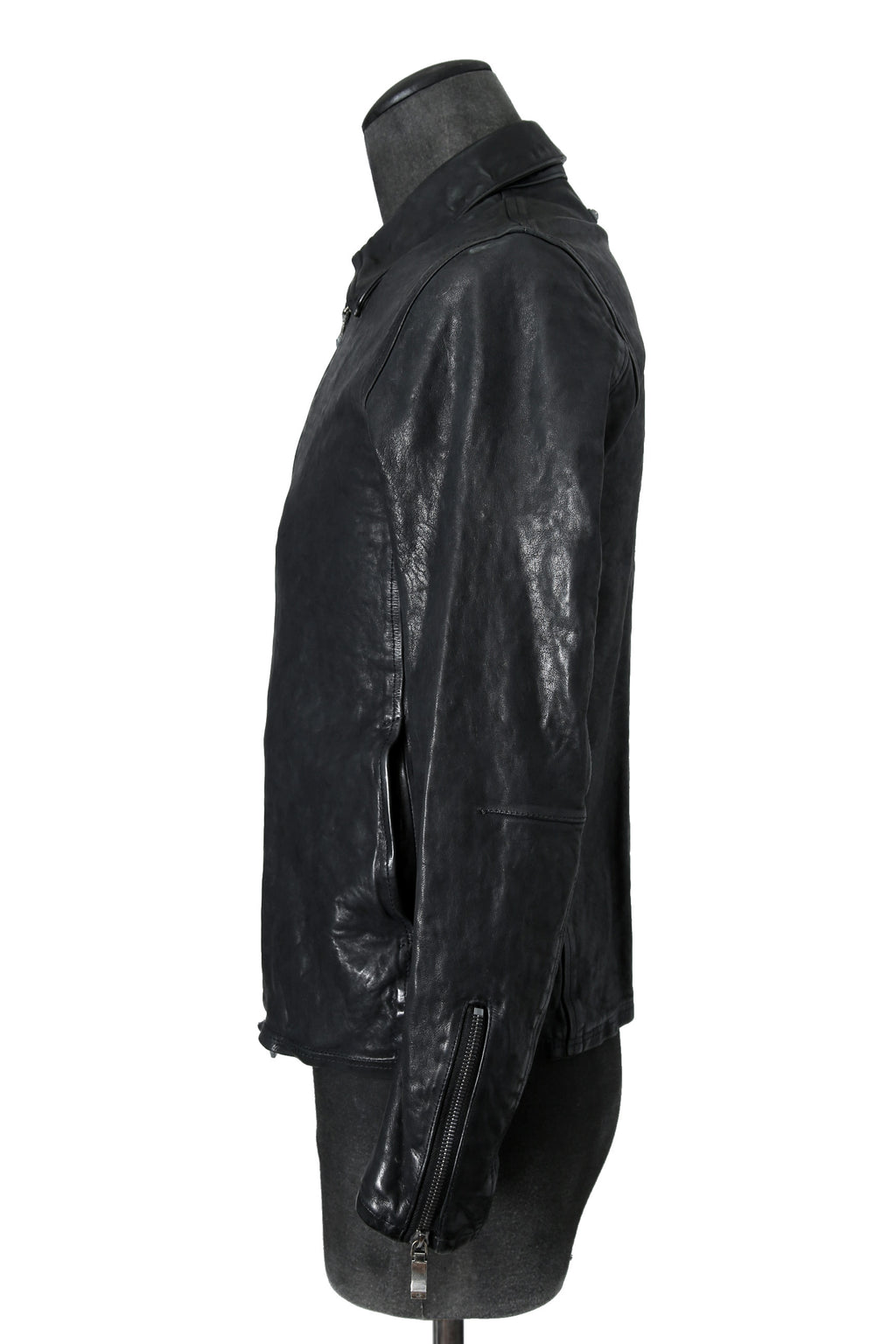 新品 24AW イサムカタヤマバックラッシュ The Line イタリーカーフ製品染め 襟付き レザーライダース ジャケット size S (MIDNIGHT BLACK)
