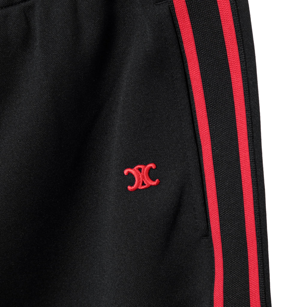 新品 CELINE セリーヌ / 21AWトリオンフ 刺繍 サイドライン トラックパンツ / 2Z344121O / size M (BLACK x RED)