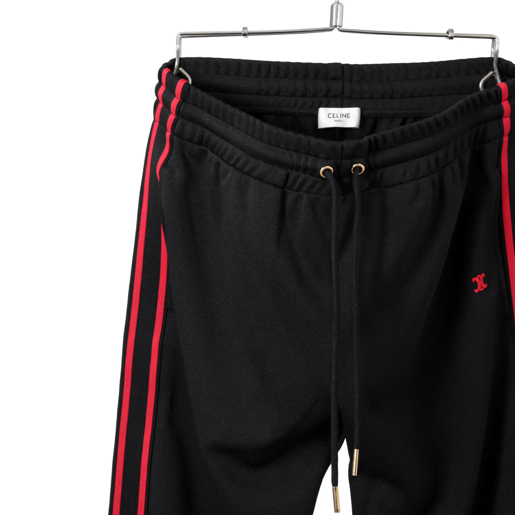 新品 CELINE セリーヌ / 21AWトリオンフ 刺繍 サイドライン トラックパンツ / 2Z344121O / size M (BLACK x RED)