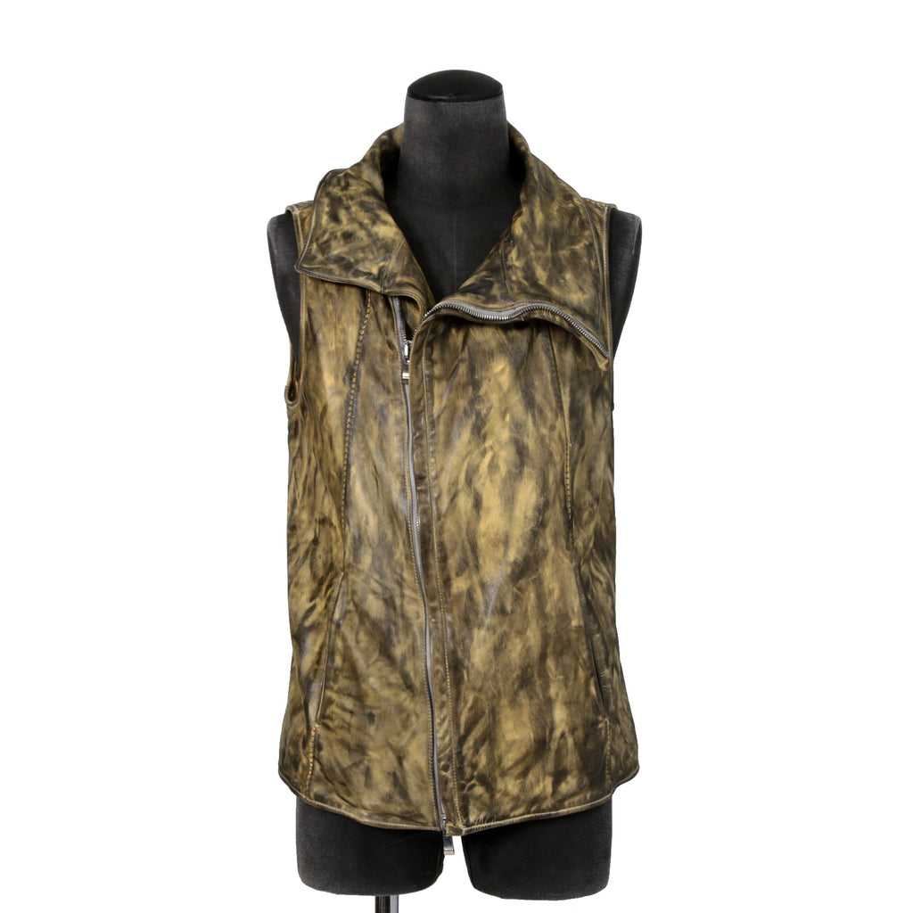 incarnation インカネーション / 美品 カーフレザー製品染め 手染め仕上げ ハイネック バイアスジップ ベスト / size M (DASTY YELLOW)