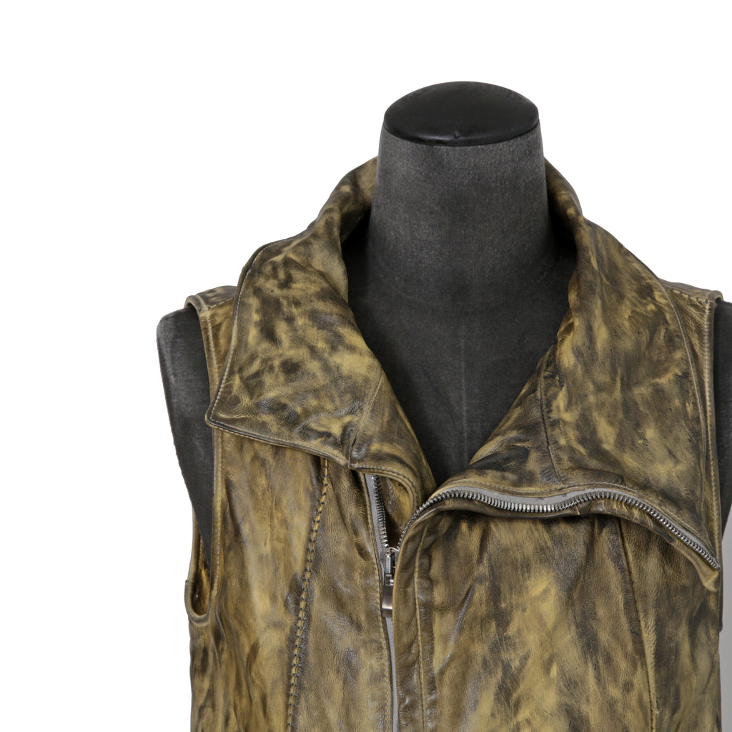 incarnation インカネーション / 美品 カーフレザー製品染め 手染め仕上げ ハイネック バイアスジップ ベスト / size M (DASTY YELLOW)