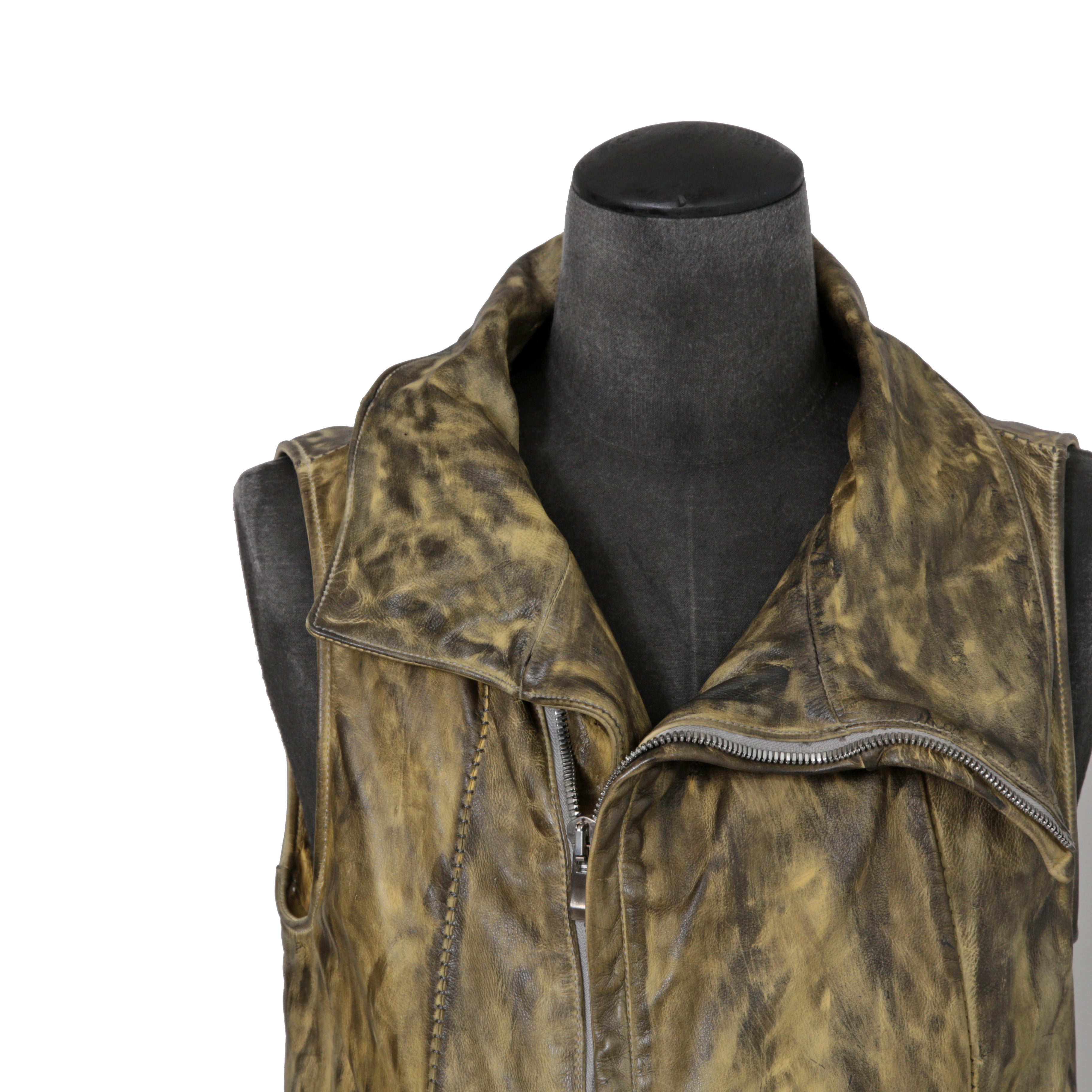 incarnation インカネーション / 美品 カーフレザー製品染め 手染め仕上げ ハイネック バイアスジップ ベスト / size M (DASTY YELLOW)