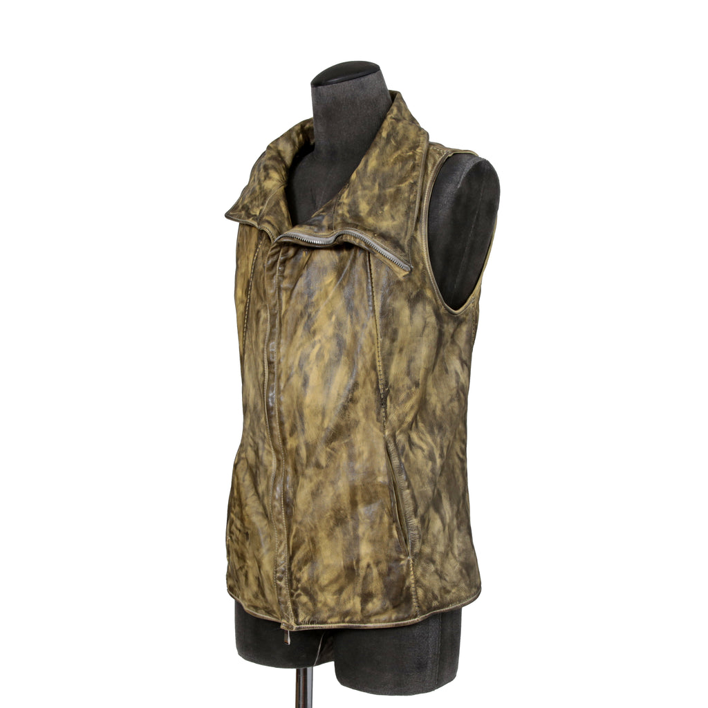 incarnation インカネーション / 美品 カーフレザー製品染め 手染め仕上げ ハイネック バイアスジップ ベスト / size M (DASTY YELLOW)