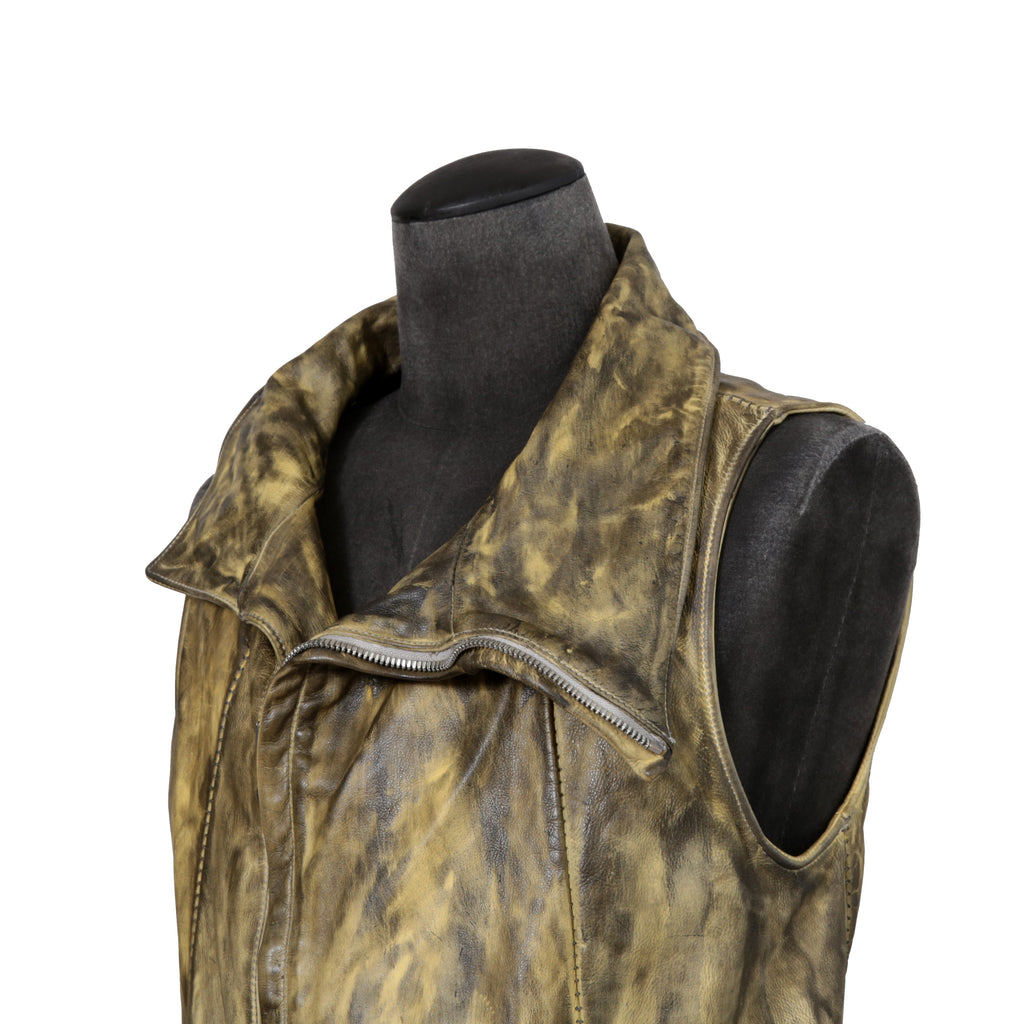 incarnation インカネーション / 美品 カーフレザー製品染め 手染め仕上げ ハイネック バイアスジップ ベスト / size M (DASTY YELLOW)