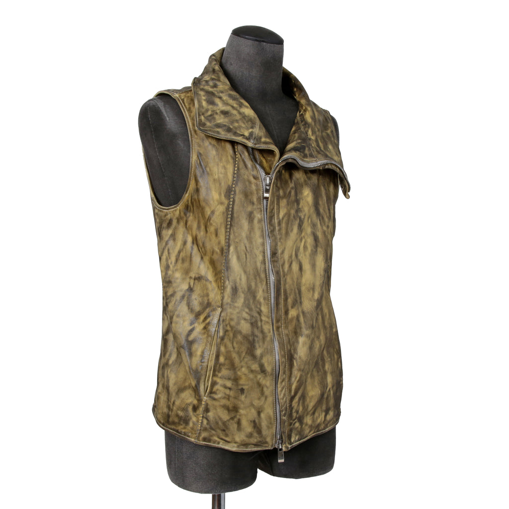 incarnation インカネーション / 美品 カーフレザー製品染め 手染め仕上げ ハイネック バイアスジップ ベスト / size M (DASTY YELLOW)
