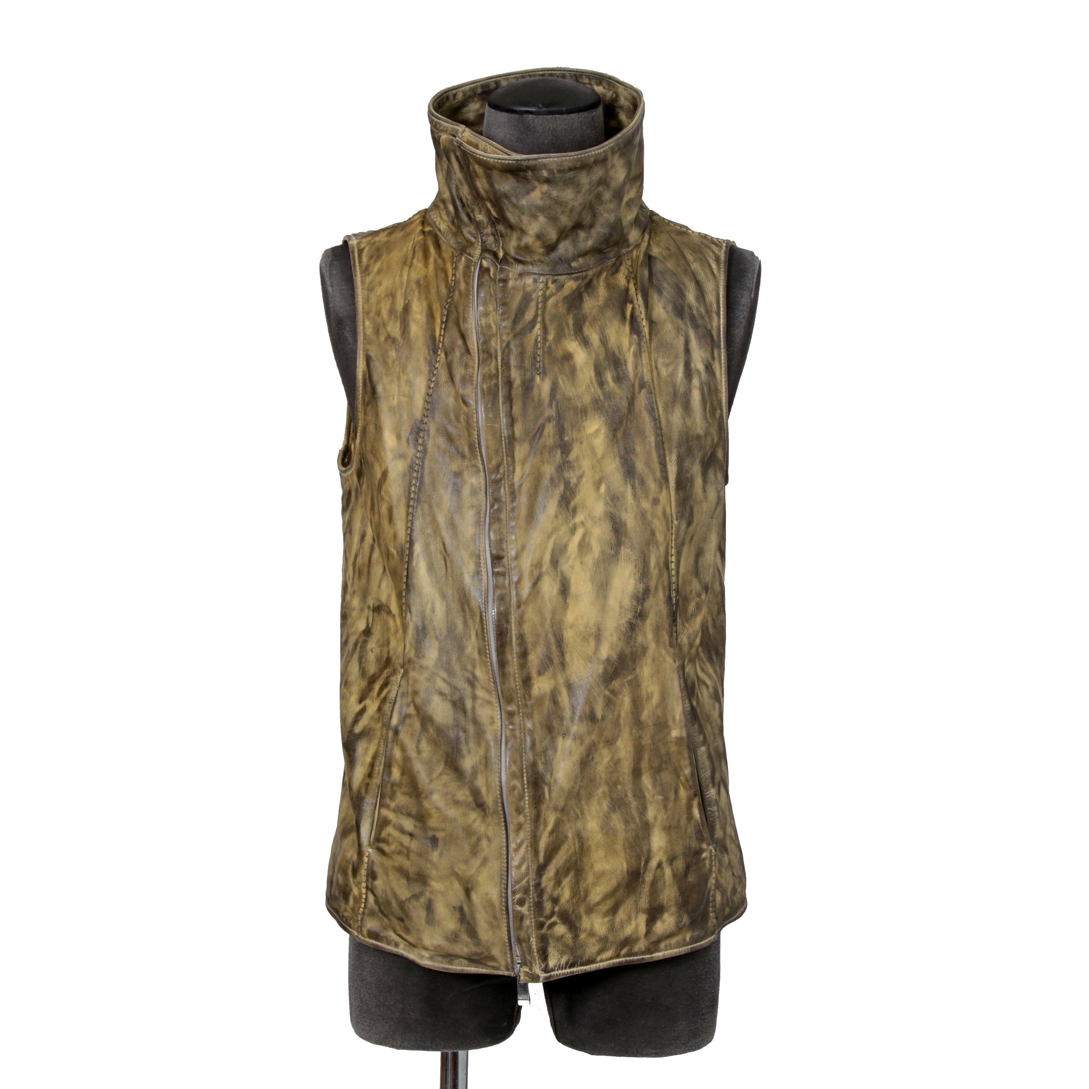 incarnation インカネーション / 美品 カーフレザー製品染め 手染め仕上げ ハイネック バイアスジップ ベスト / size M (DASTY YELLOW)