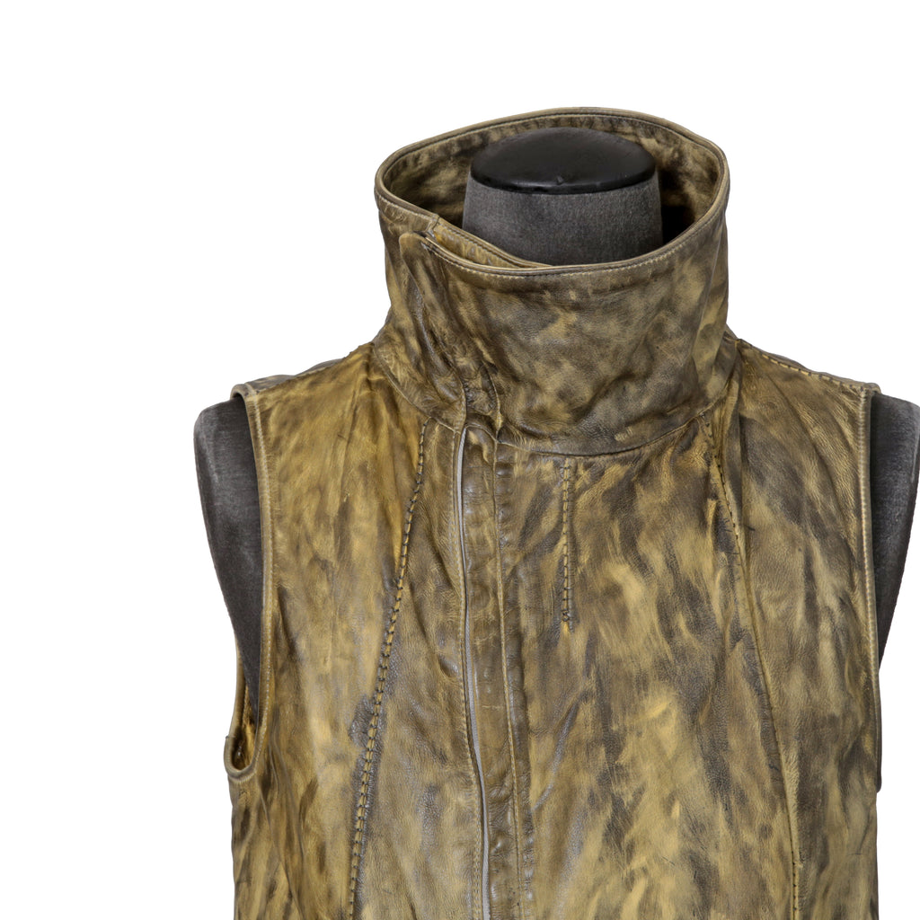 incarnation インカネーション / 美品 カーフレザー製品染め 手染め仕上げ ハイネック バイアスジップ ベスト / size M (DASTY YELLOW)