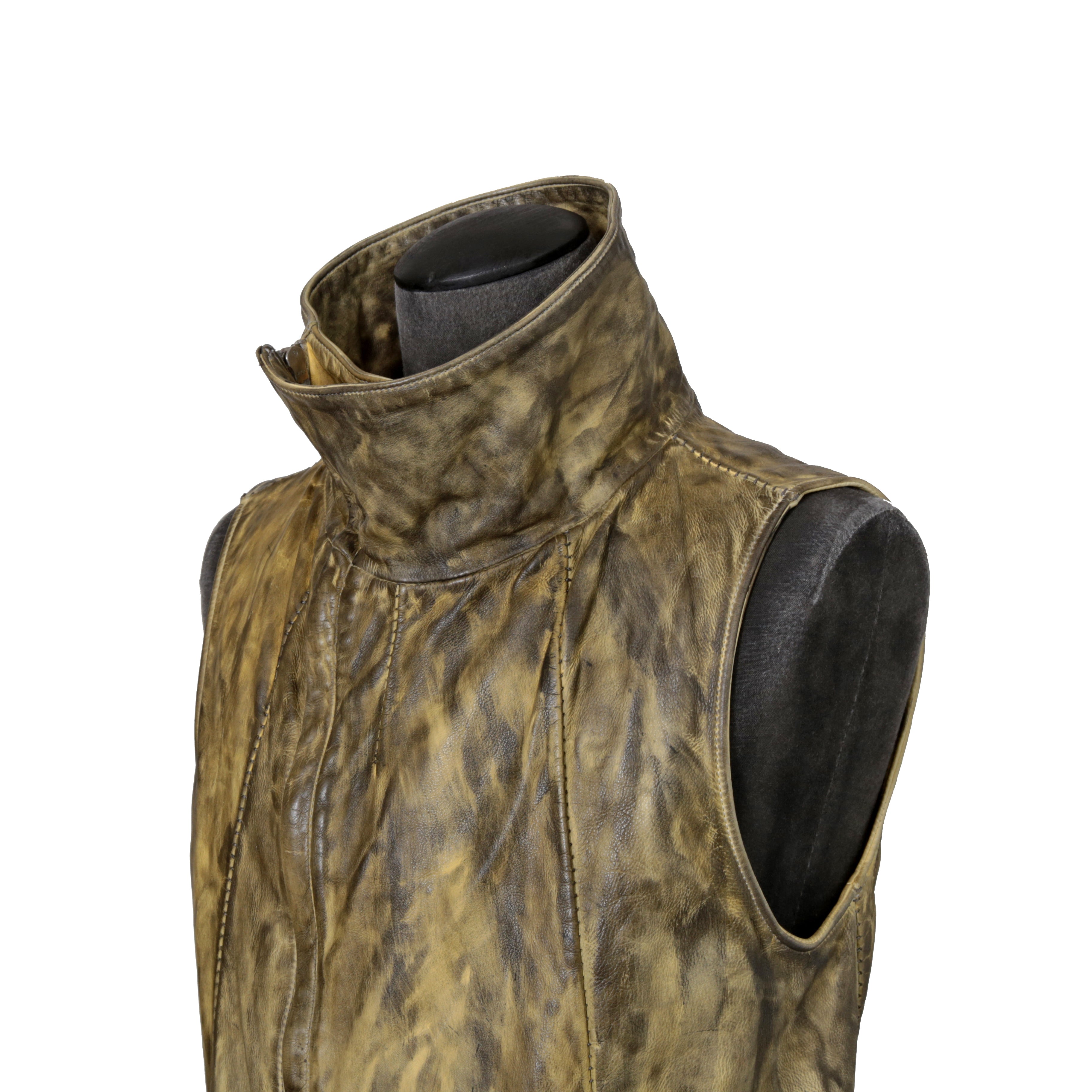 incarnation インカネーション / 美品 カーフレザー製品染め 手染め仕上げ ハイネック バイアスジップ ベスト / size M (DASTY YELLOW)