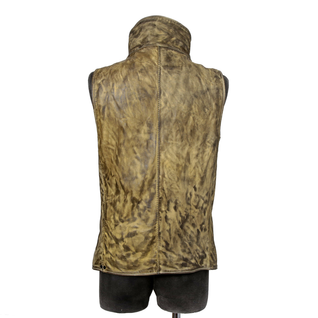 incarnation インカネーション / 美品 カーフレザー製品染め 手染め仕上げ ハイネック バイアスジップ ベスト / size M (DASTY YELLOW)