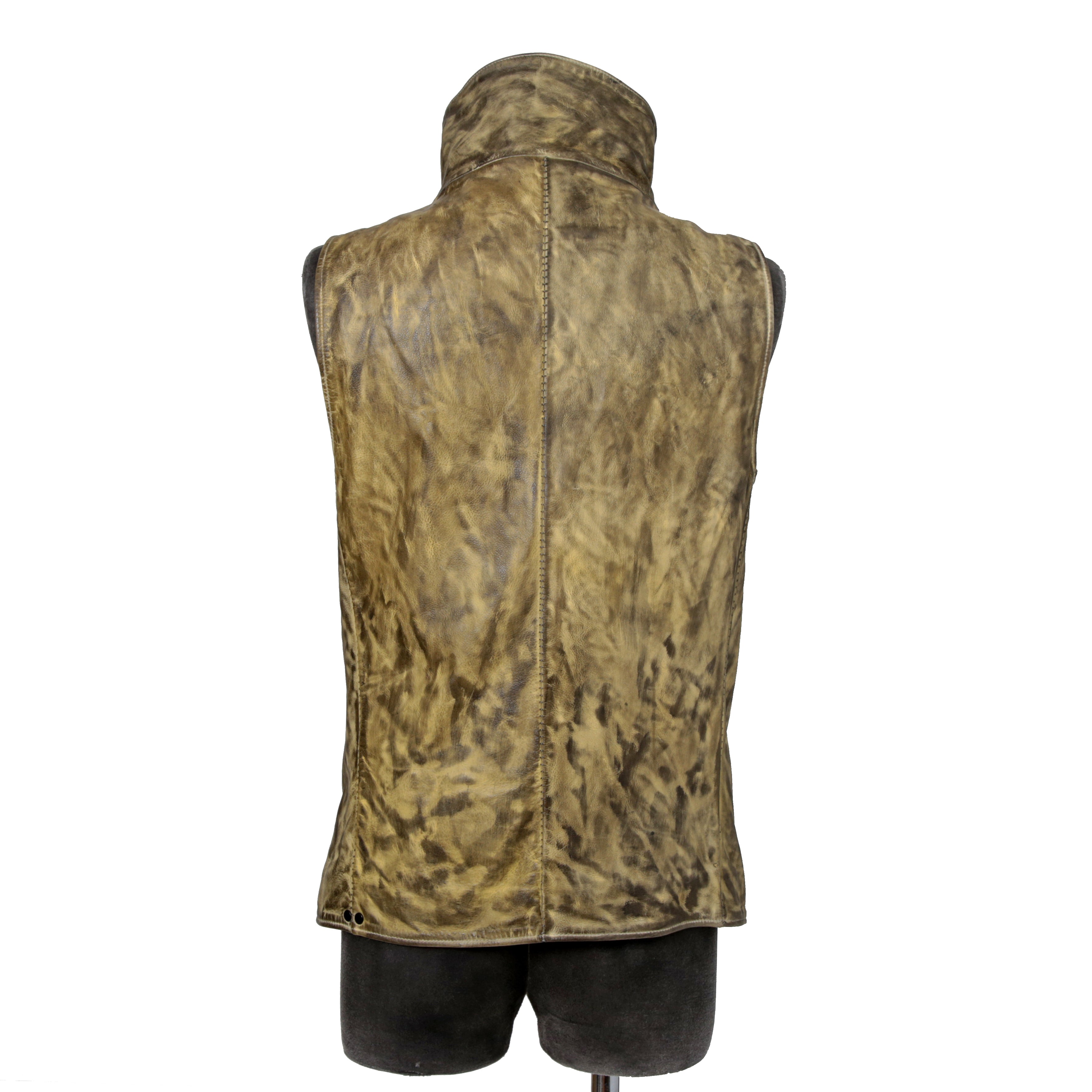 incarnation インカネーション / 美品 カーフレザー製品染め 手染め仕上げ ハイネック バイアスジップ ベスト / size M (DASTY YELLOW)