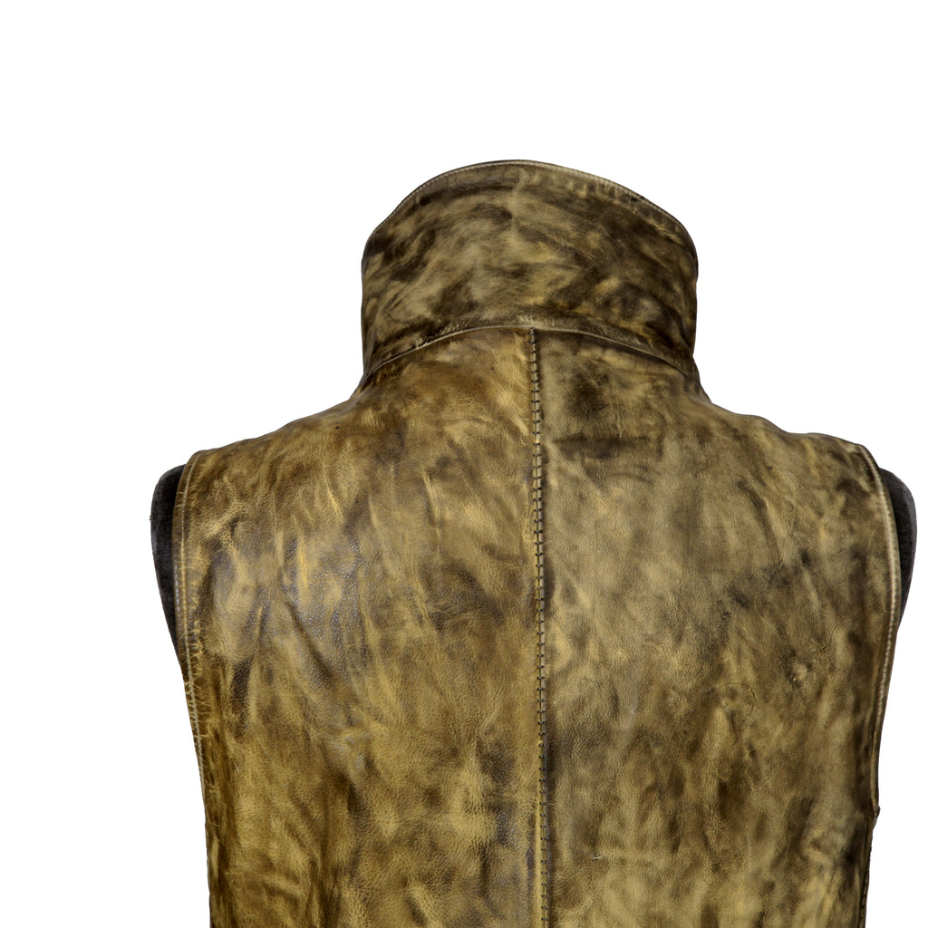 incarnation インカネーション / 美品 カーフレザー製品染め 手染め仕上げ ハイネック バイアスジップ ベスト / size M (DASTY YELLOW)