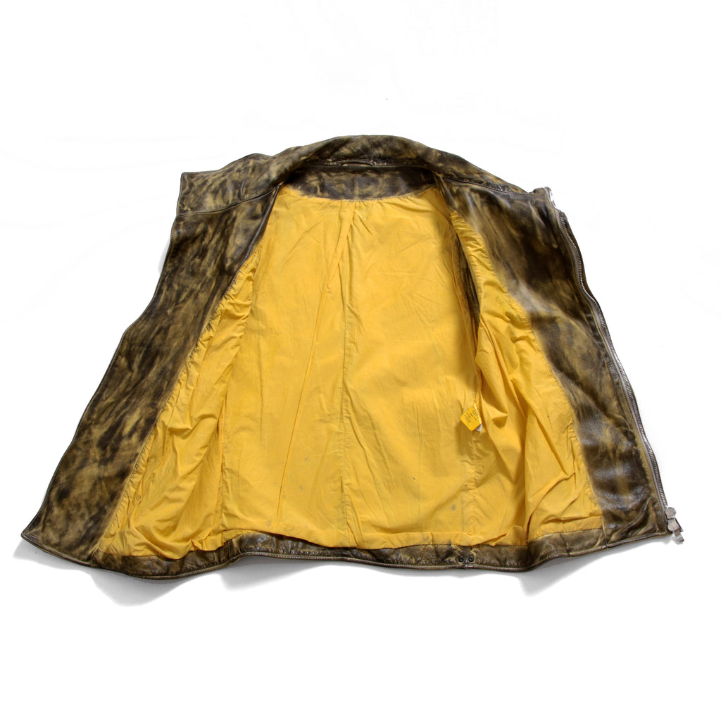 incarnation インカネーション / 美品 カーフレザー製品染め 手染め仕上げ ハイネック バイアスジップ ベスト / size M (DASTY YELLOW)
