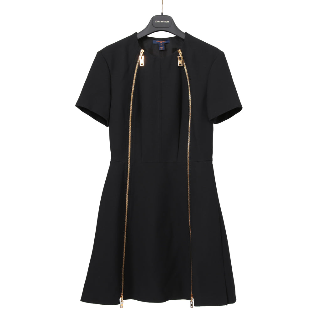 LOUIS VUITTON ルイ ヴィトン / 美品 ダブルジッパー 半袖 フレア ワンピース / size 38 (BLACK)