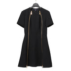 LOUIS VUITTON ルイ ヴィトン / 美品 ダブルジッパー 半袖 フレア ワンピース / size 38 (BLACK)