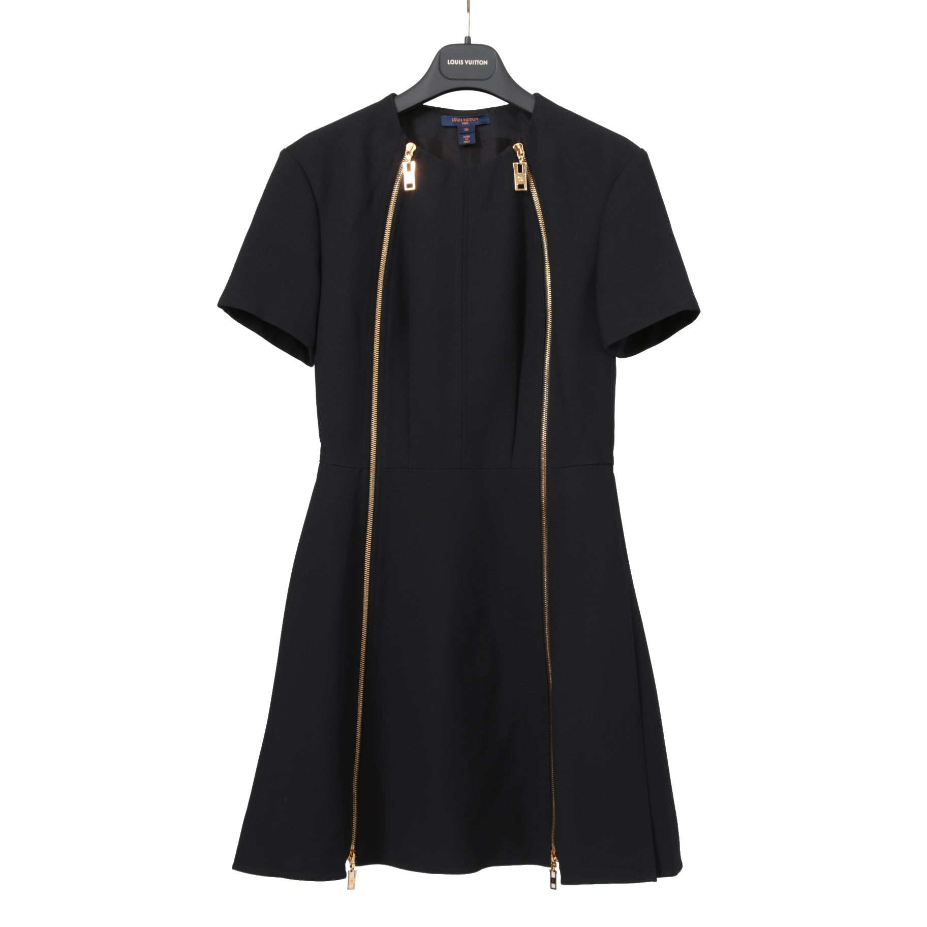 LOUIS VUITTON ルイ ヴィトン / 美品 ダブルジッパー 半袖 フレア ワンピース / size 38 (BLACK)
