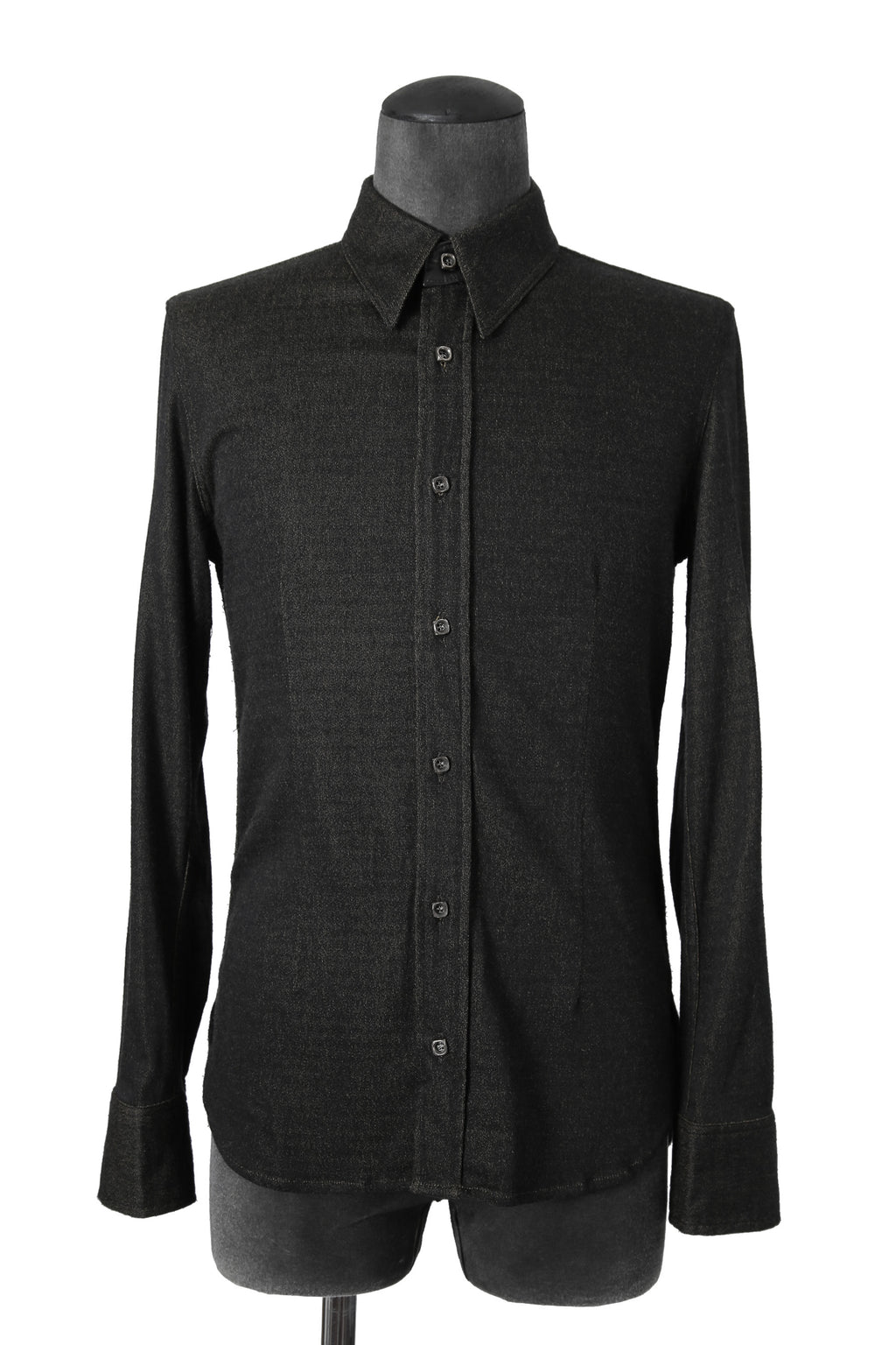 美品 イサムカタヤマバックラッシュ / レザー切替 レーヨン ストレッチ 長袖 シャツ/ 1470-01 / size M BLACK