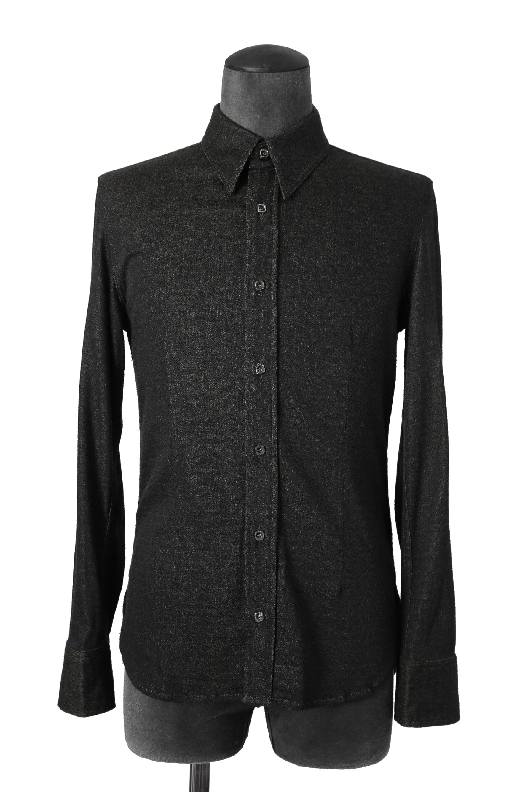 美品 イサムカタヤマバックラッシュ / レザー切替 レーヨン ストレッチ 長袖 シャツ/ 1470-01 / size M BLACK