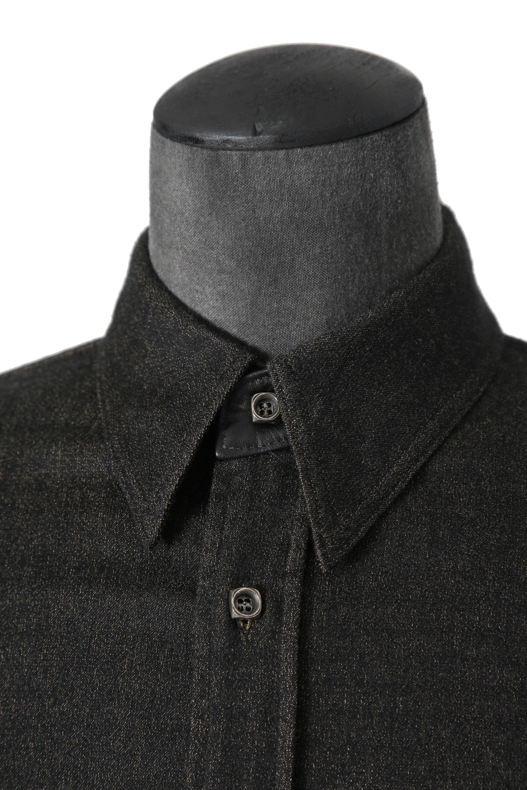 美品 イサムカタヤマバックラッシュ / レザー切替 レーヨン ストレッチ 長袖 シャツ/ 1470-01 / size M BLACK