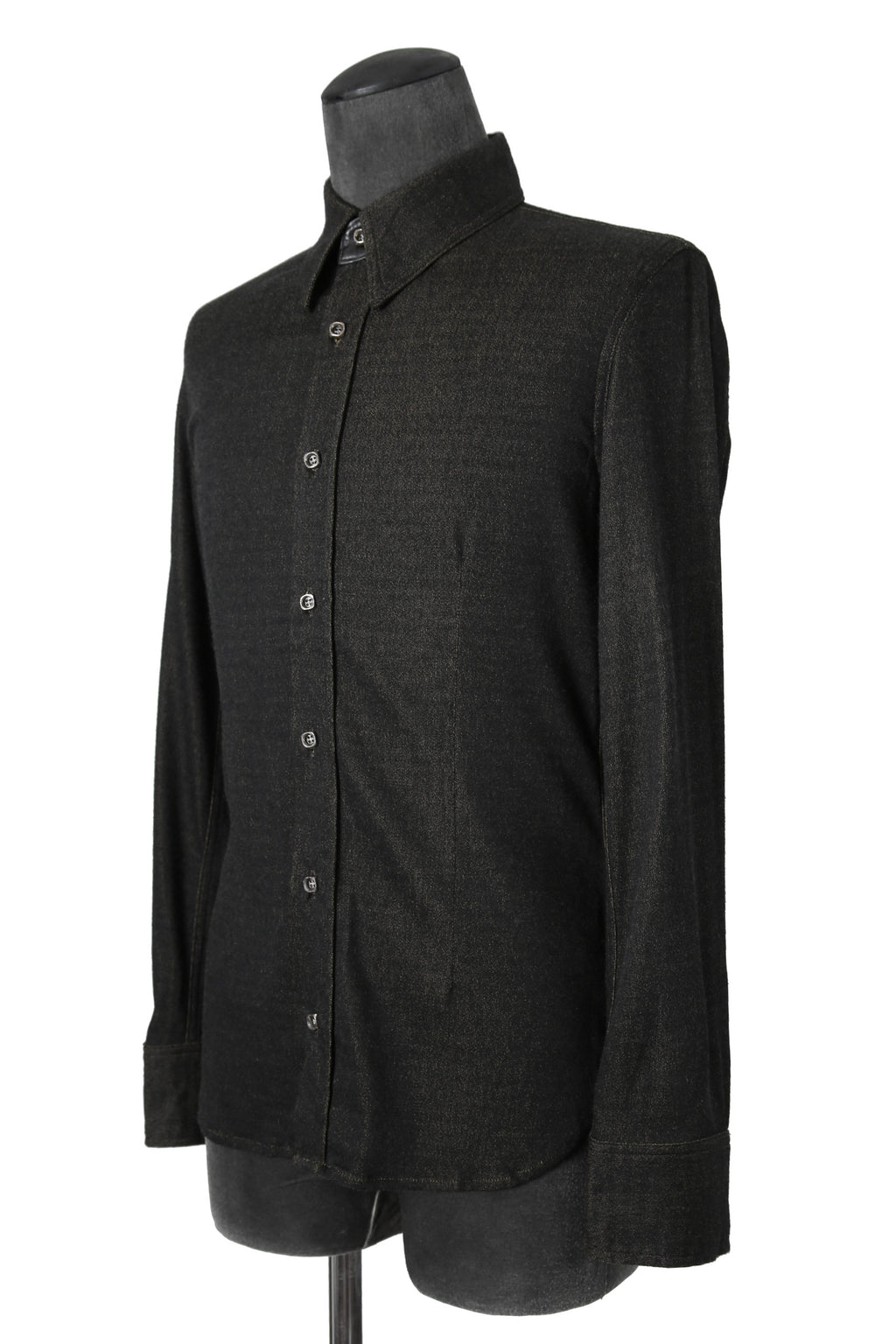 美品 イサムカタヤマバックラッシュ / レザー切替 レーヨン ストレッチ 長袖 シャツ/ 1470-01 / size M BLACK