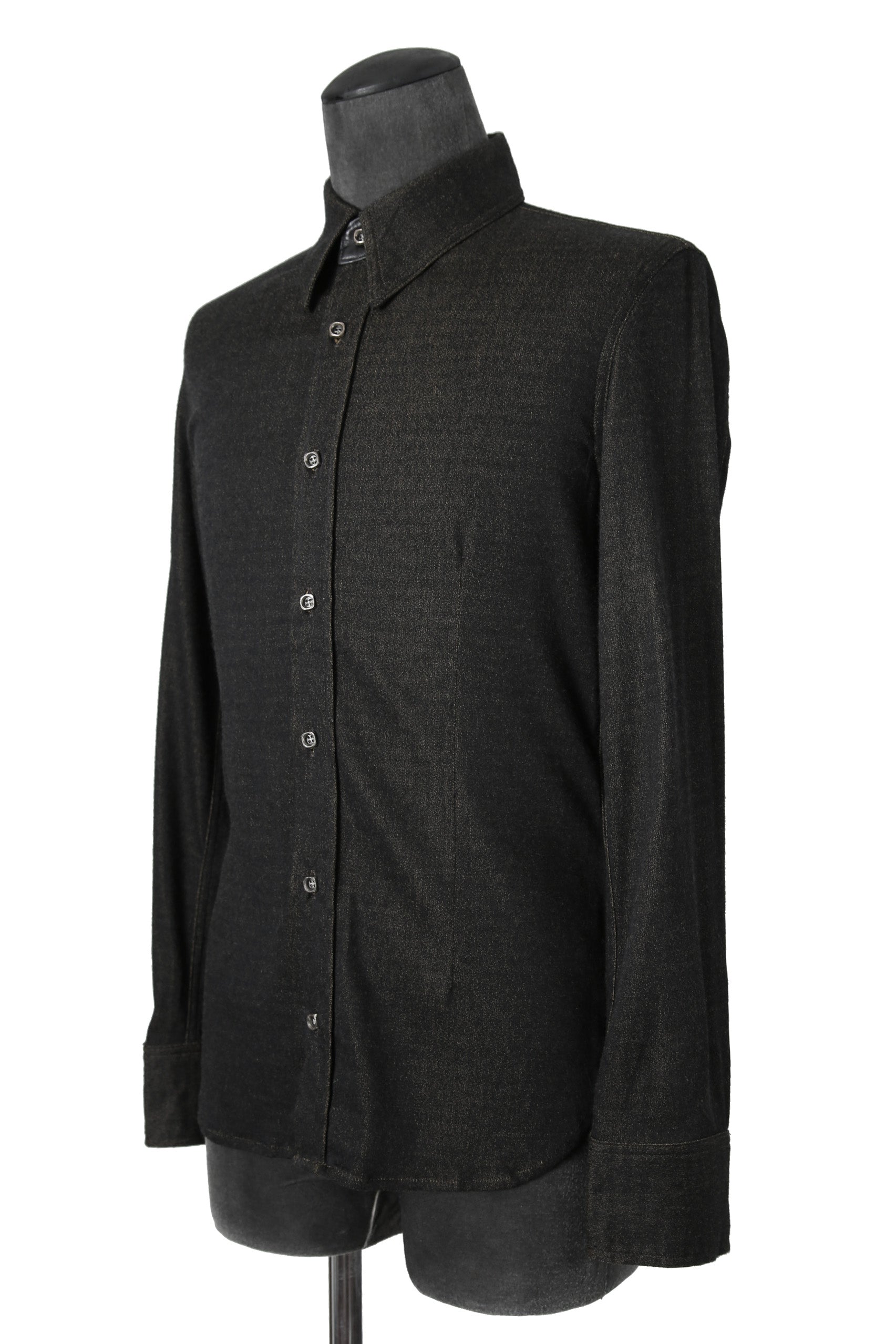 美品 イサムカタヤマバックラッシュ / レザー切替 レーヨン ストレッチ 長袖 シャツ/ 1470-01 / size M BLACK