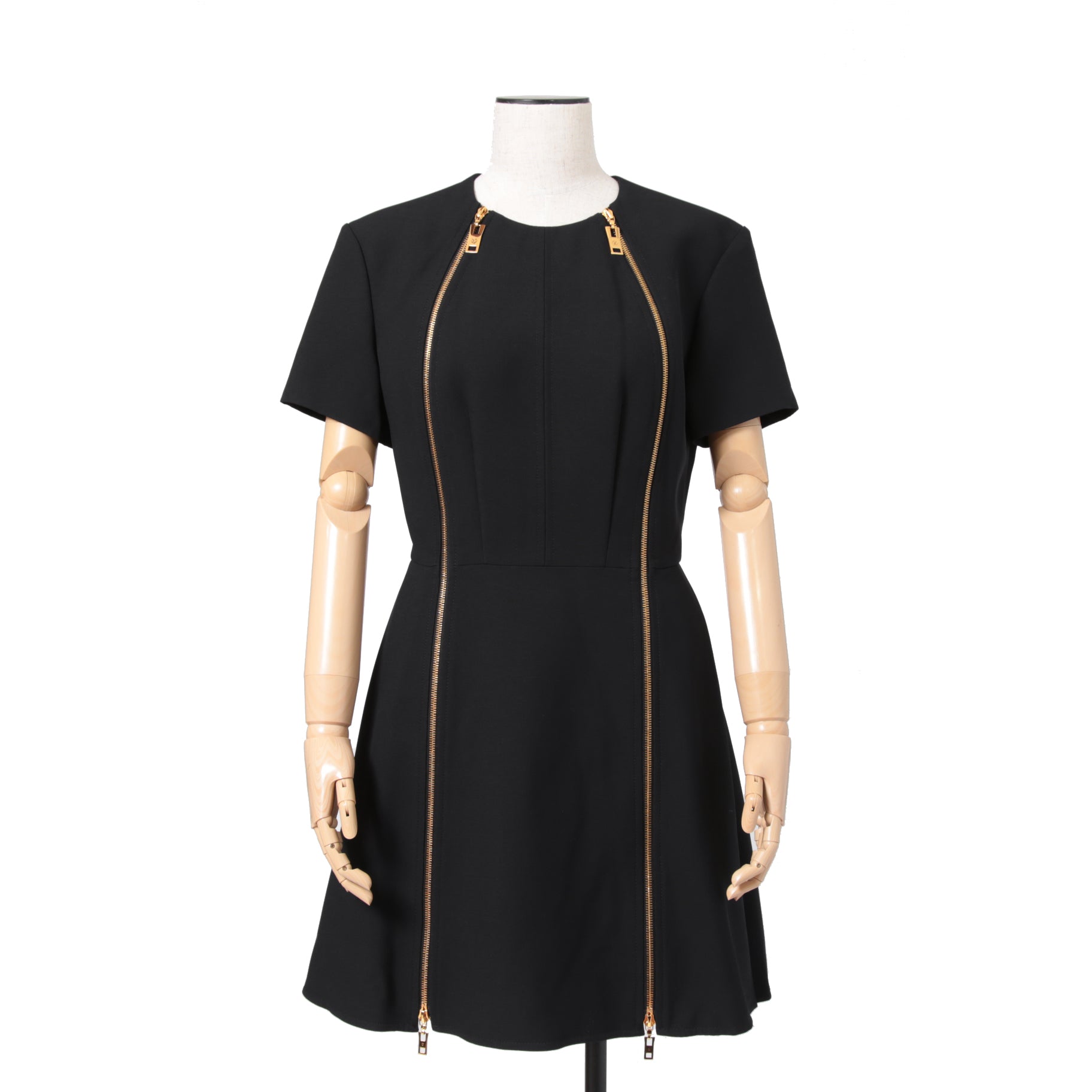 LOUIS VUITTON ルイ ヴィトン / 美品 ダブルジッパー 半袖 フレア ワンピース / size 38 (BLACK)