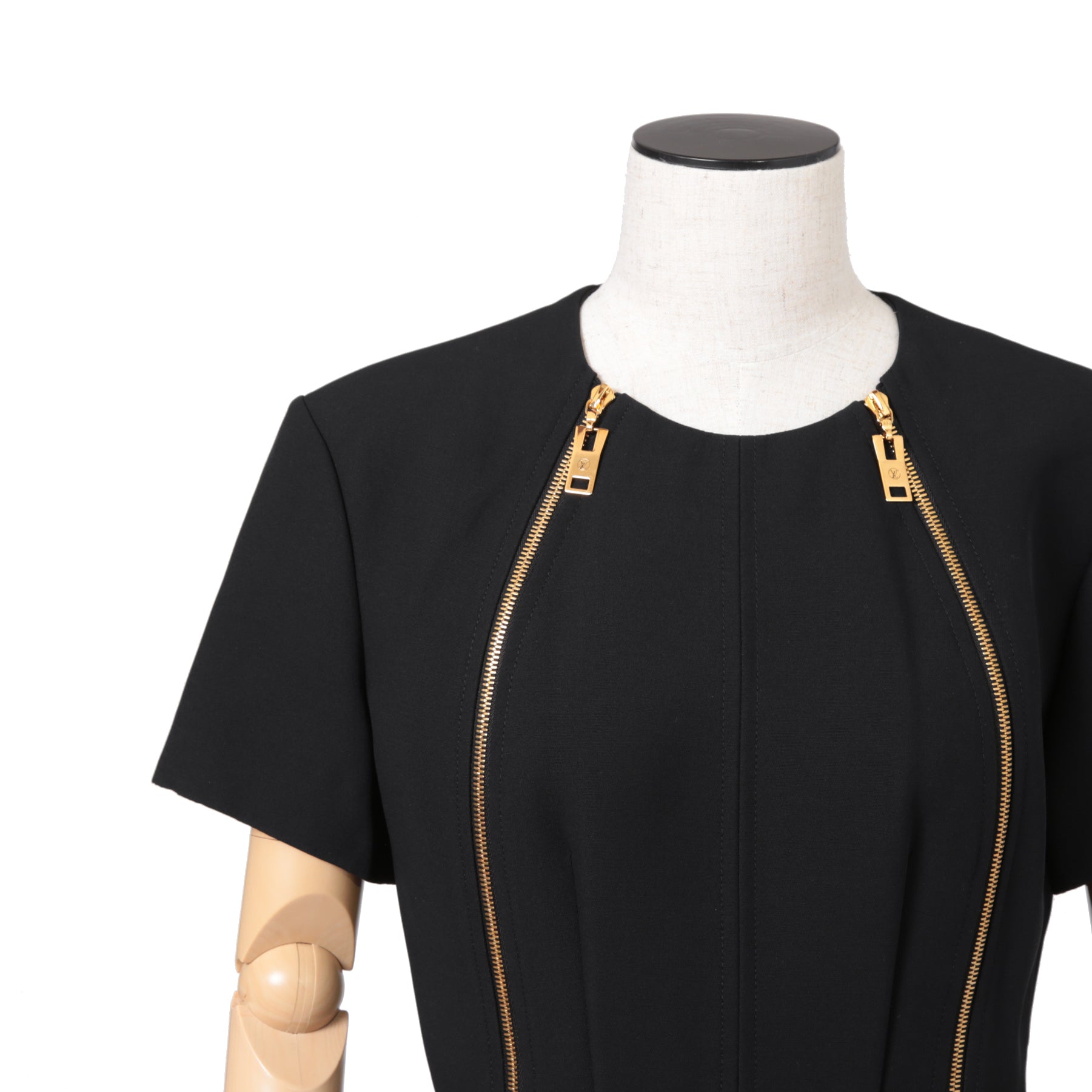 LOUIS VUITTON ルイ ヴィトン / 美品 ダブルジッパー 半袖 フレア ワンピース / size 38 (BLACK)