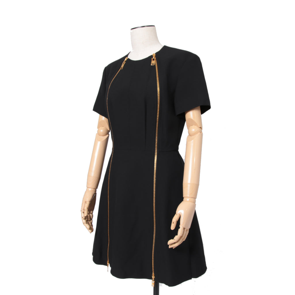 LOUIS VUITTON ルイ ヴィトン / 美品 ダブルジッパー 半袖 フレア ワンピース / size 38 (BLACK)
