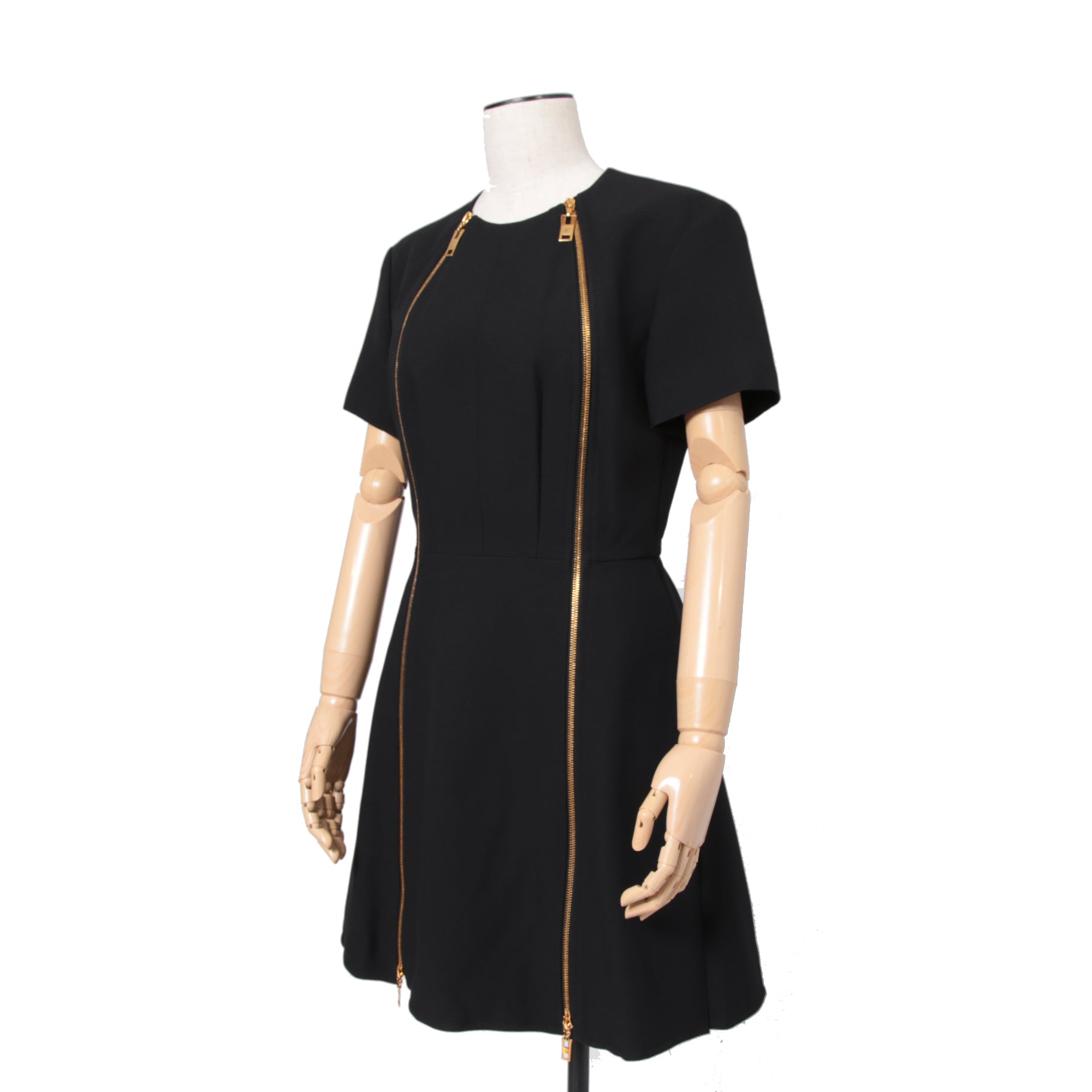 LOUIS VUITTON ルイ ヴィトン / 美品 ダブルジッパー 半袖 フレア ワンピース / size 38 (BLACK)