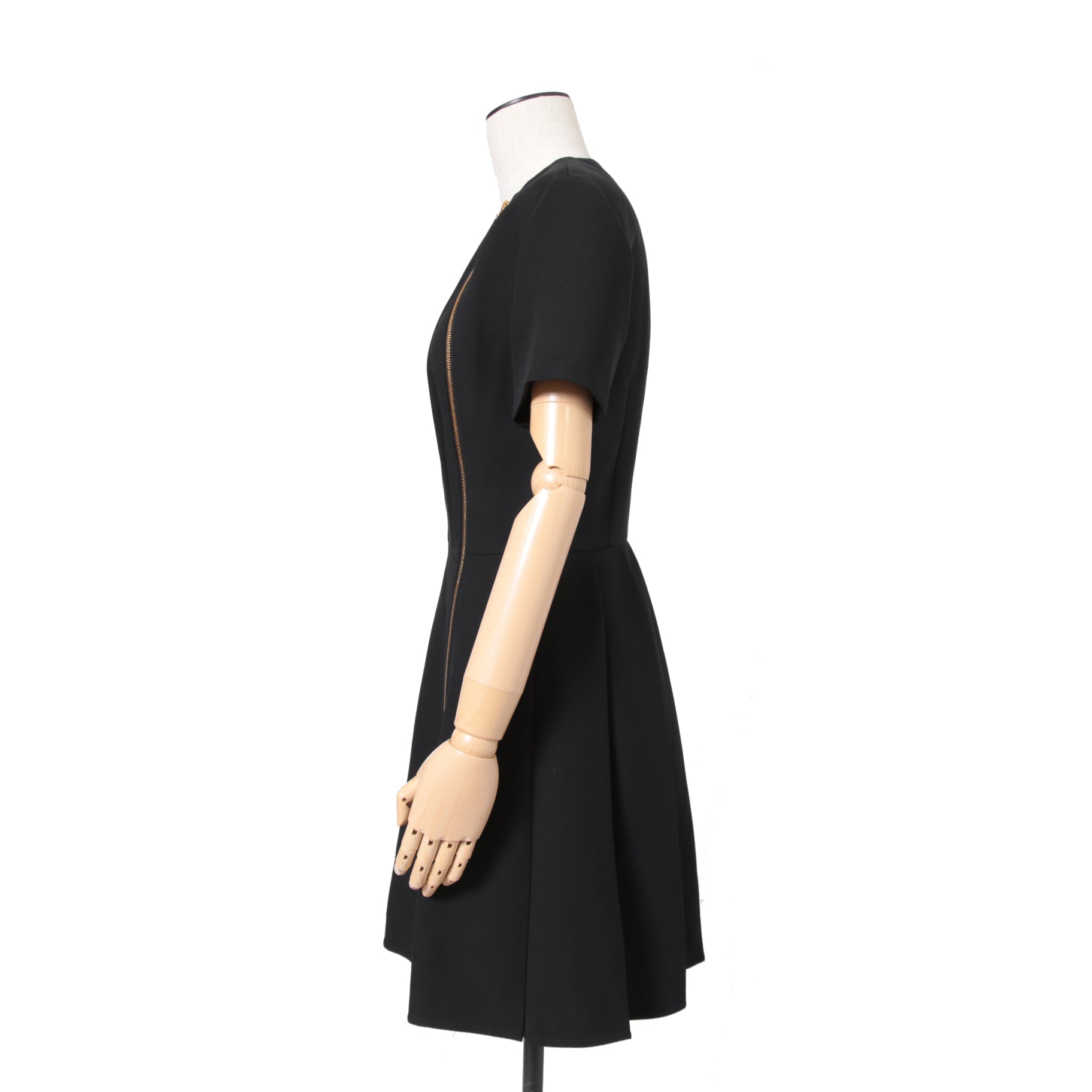 LOUIS VUITTON ルイ ヴィトン / 美品 ダブルジッパー 半袖 フレア ワンピース / size 38 (BLACK)