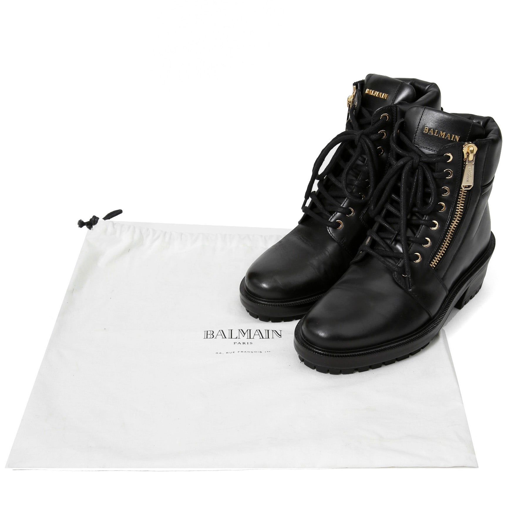 美品 BALMAIN HOMME バルマン オム / 定価 17万 サイドジップ レザー コンバット ブーツ / ゴールド ジップ / size 25cm (BLACK)