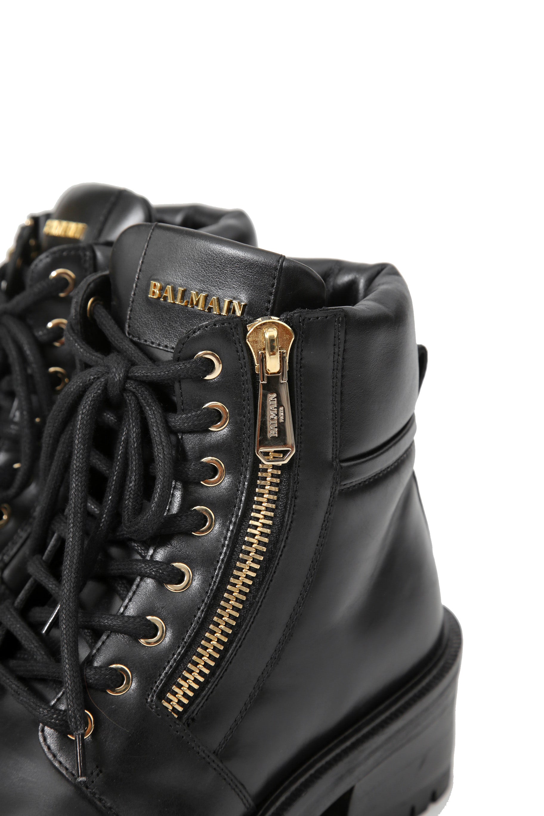 美品 BALMAIN HOMME バルマン オム / 定価 17万 サイドジップ レザー コンバット ブーツ / ゴールド ジップ / size 25cm (BLACK)