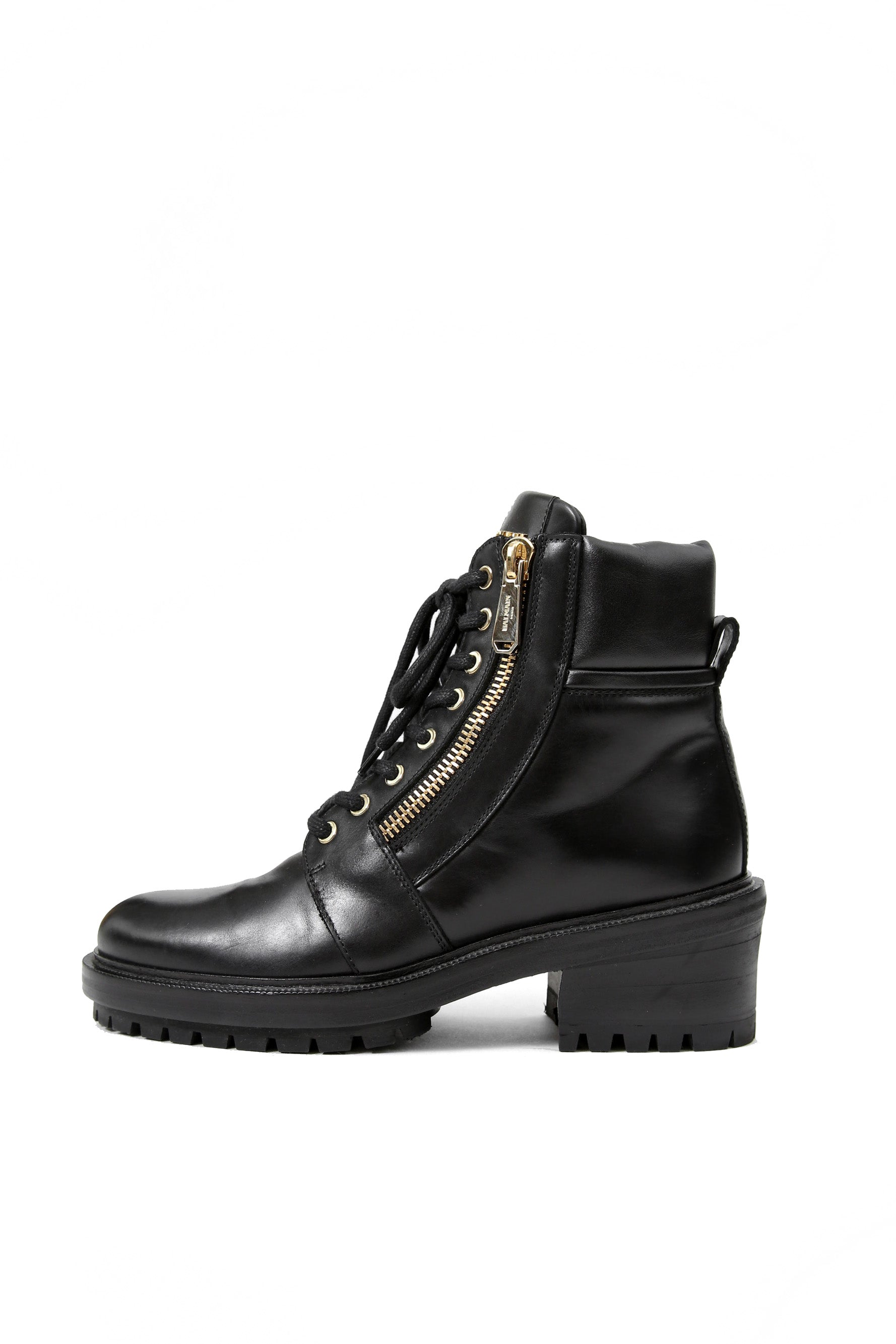 美品 BALMAIN HOMME バルマン オム / 定価 17万 サイドジップ レザー コンバット ブーツ / ゴールド ジップ / size 25cm (BLACK)