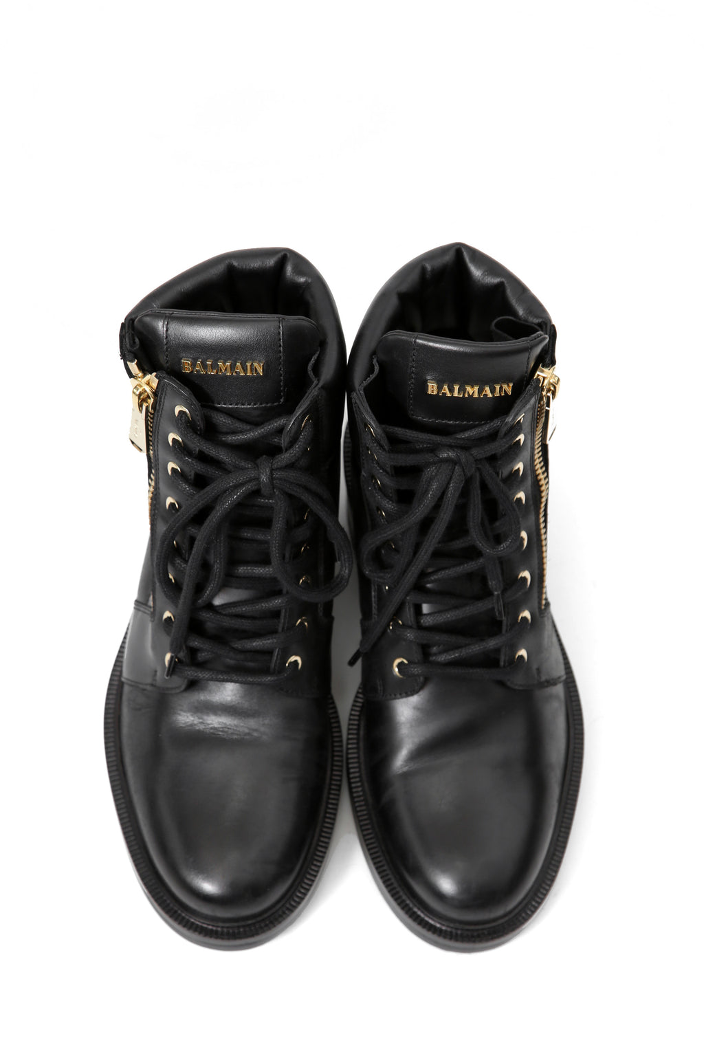 美品 BALMAIN HOMME バルマン オム / 定価 17万 サイドジップ レザー コンバット ブーツ / ゴールド ジップ / size 25cm (BLACK)