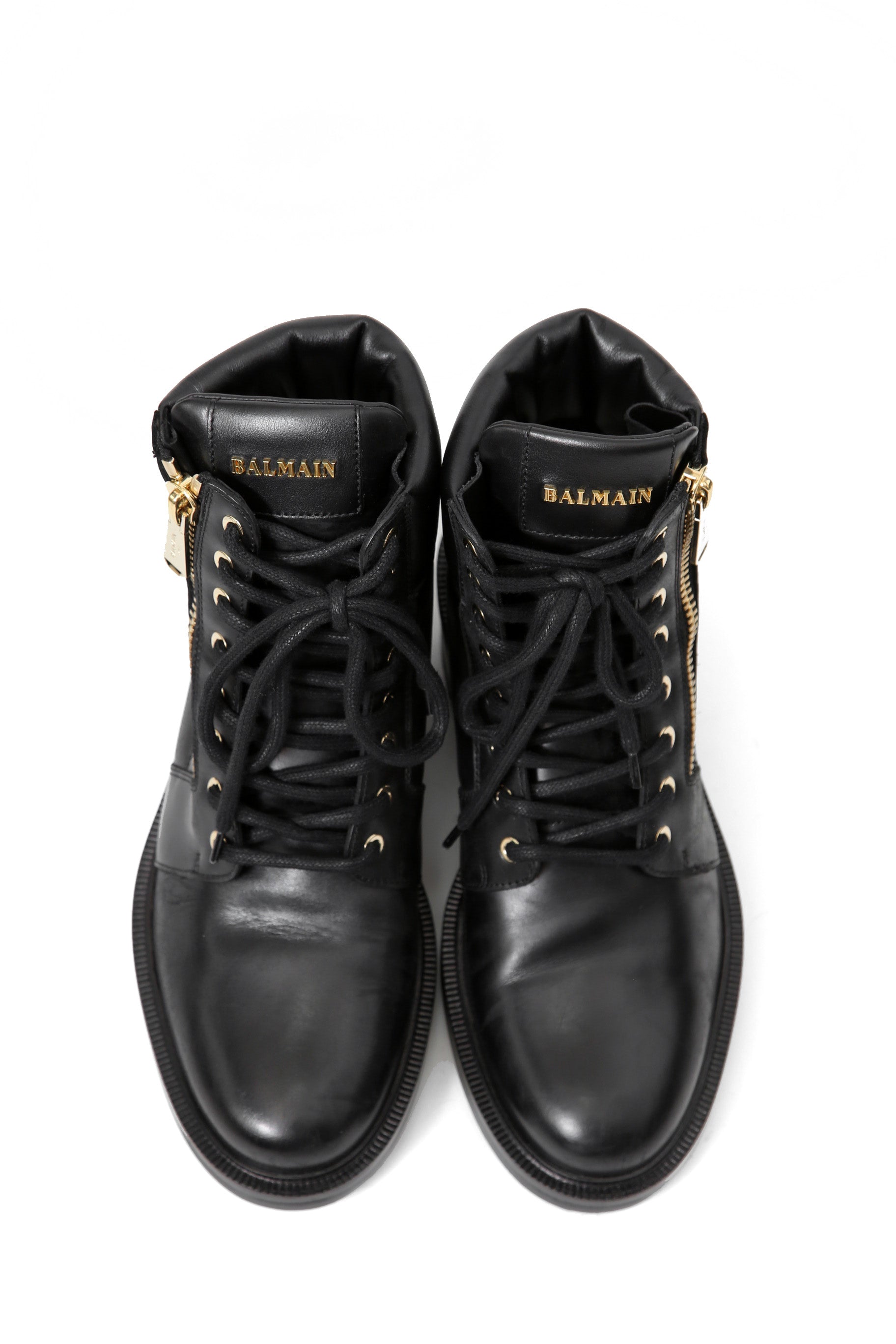 美品 BALMAIN HOMME バルマン オム / 定価 17万 サイドジップ レザー コンバット ブーツ / ゴールド ジップ / size 25cm (BLACK)