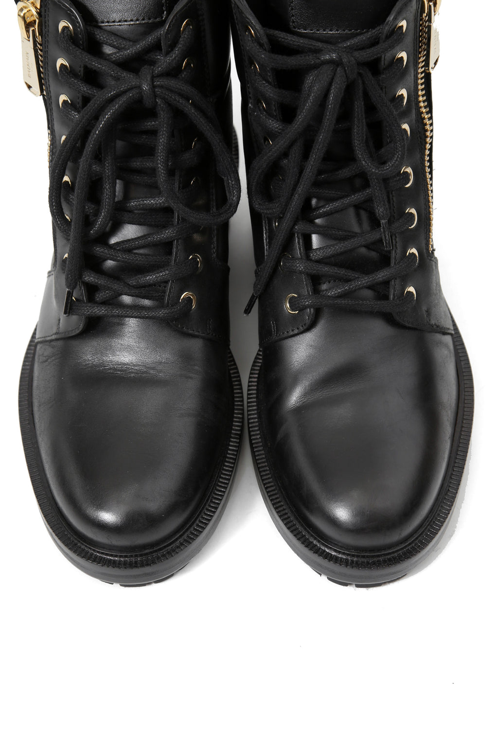 美品 BALMAIN HOMME バルマン オム / 定価 17万 サイドジップ レザー コンバット ブーツ / ゴールド ジップ / size 25cm (BLACK)