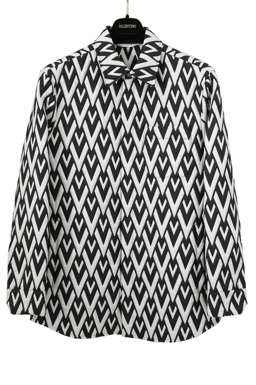 美品 VALENTINO ヴァレンティノ / Vロゴ モノグラム / オーバー シャツ ジャケット / ルーズフィット / size 44 (BLK x WHT)